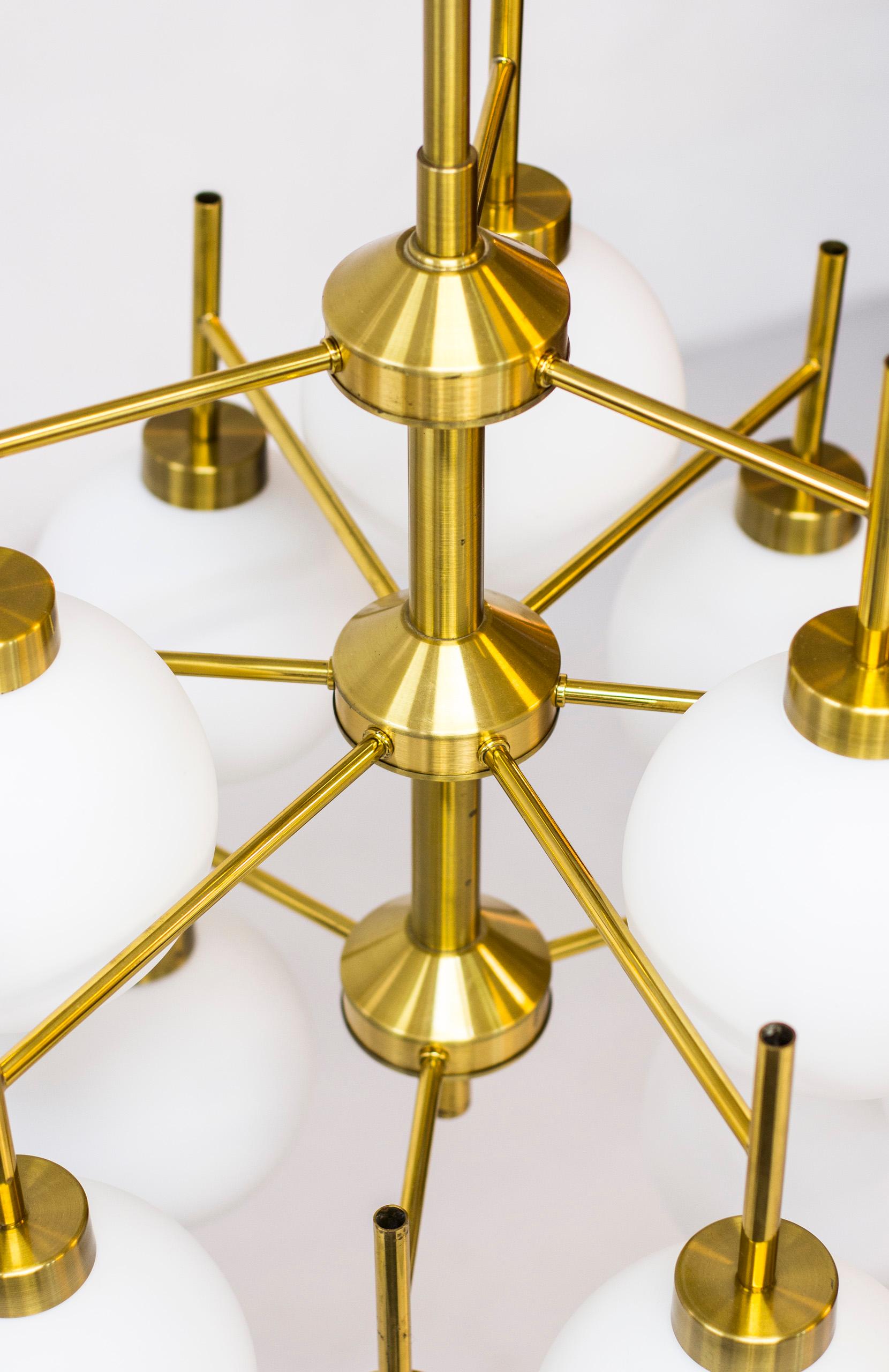Brass and Opaline Chandeliers by Holger Johansson for Westal, Sweden, 1960s 6
