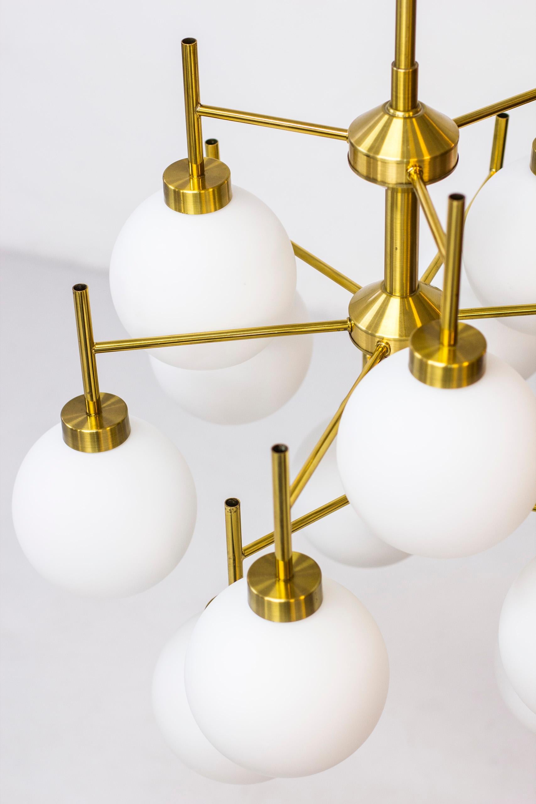 Brass and Opaline Chandeliers by Holger Johansson for Westal, Sweden, 1960s 7