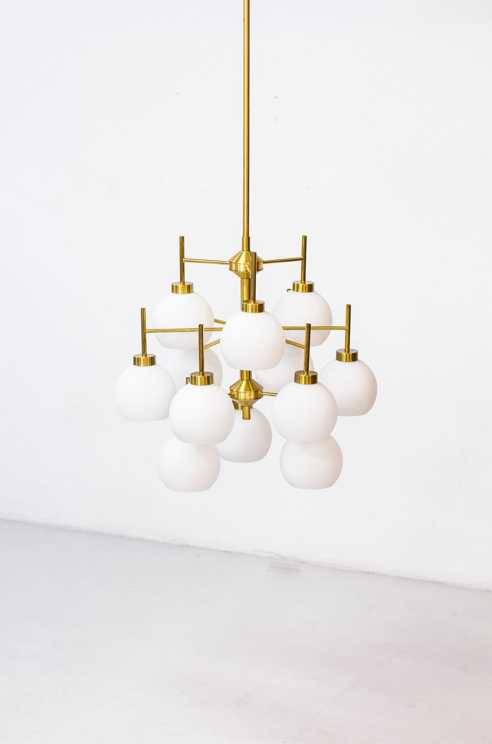 Brass and Opaline Chandeliers by Holger Johansson for Westal, Sweden, 1960s 8