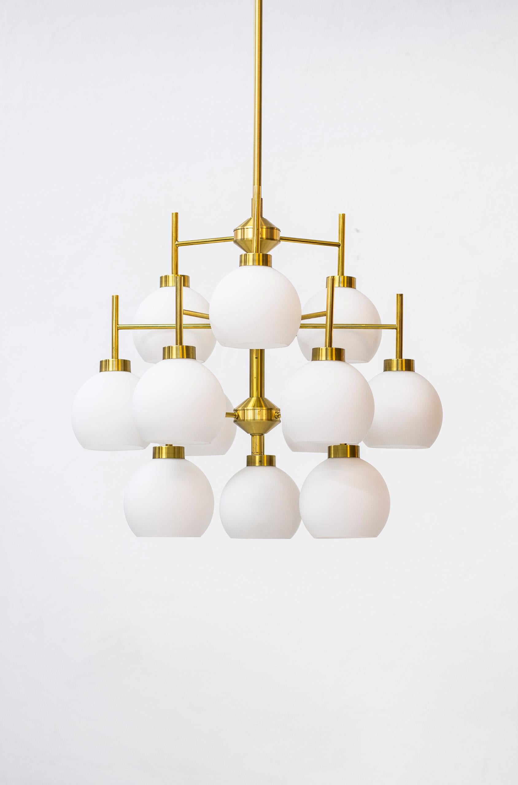 Brass and Opaline Chandeliers by Holger Johansson for Westal, Sweden, 1960s 9