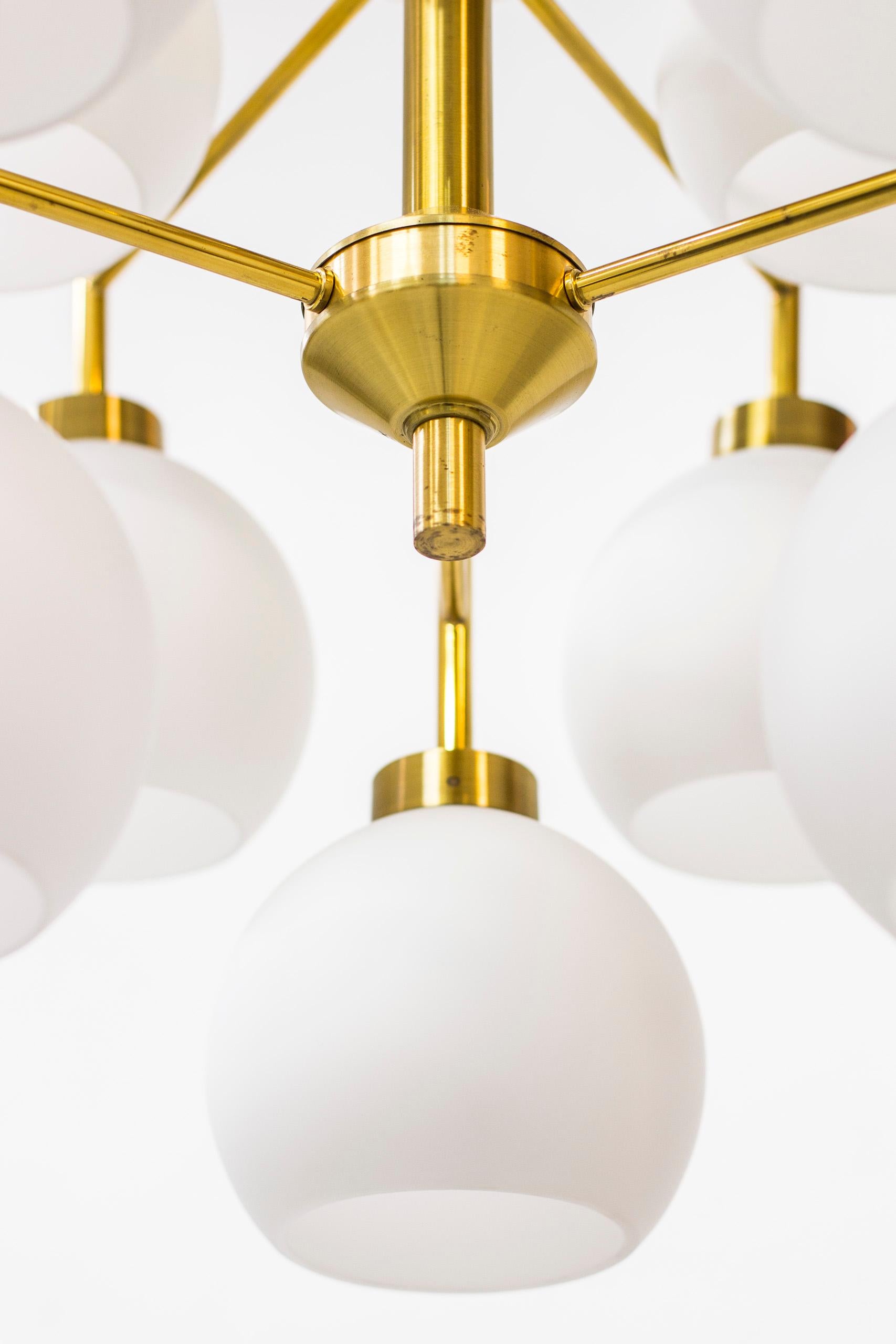 Swedish Brass and Opaline Chandeliers by Holger Johansson for Westal, Sweden, 1960s
