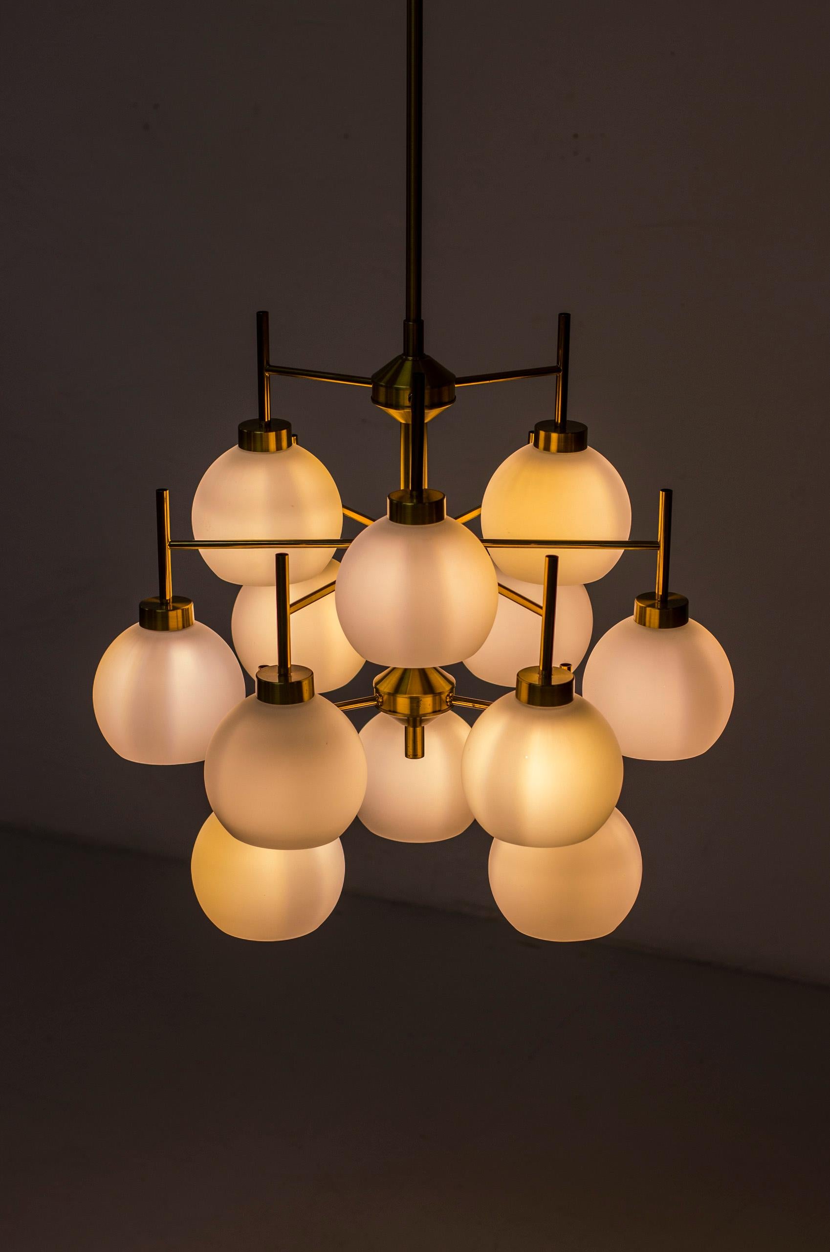 Mid-20th Century Brass and Opaline Chandeliers by Holger Johansson for Westal, Sweden, 1960s