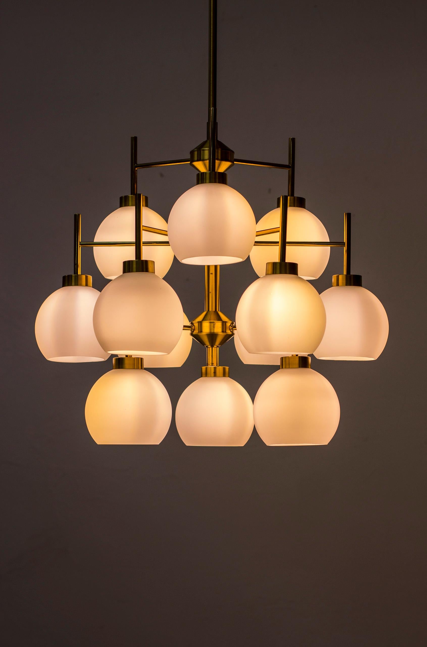 Brass and Opaline Chandeliers by Holger Johansson for Westal, Sweden, 1960s 1