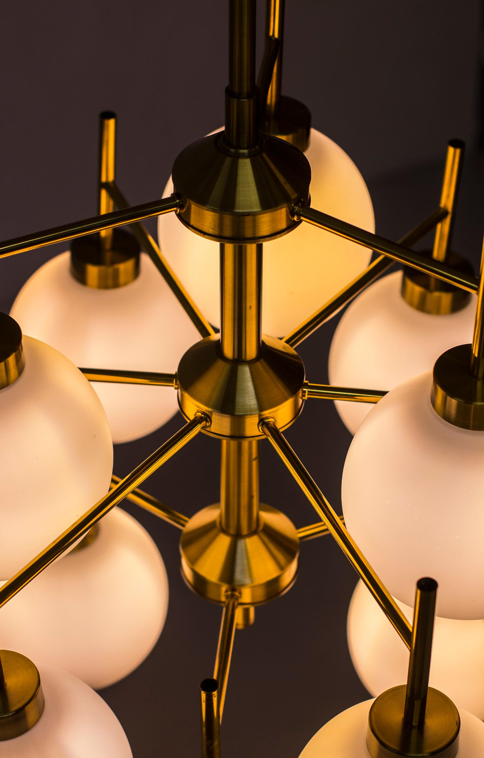 Brass and Opaline Chandeliers by Holger Johansson for Westal, Sweden, 1960s 2