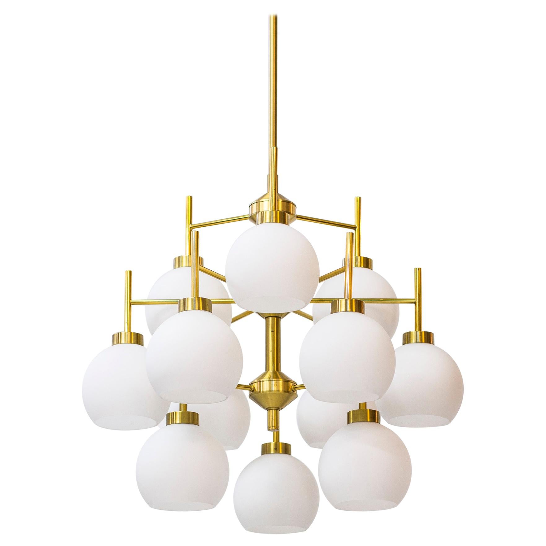 Brass and Opaline Chandeliers by Holger Johansson for Westal, Sweden, 1960s