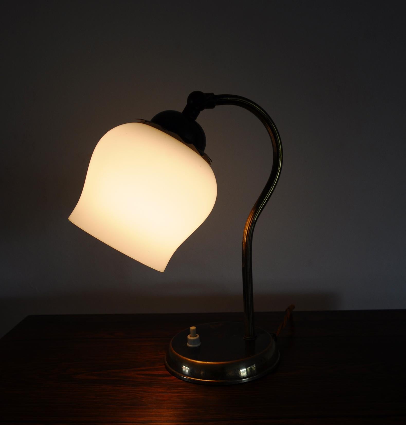 Brass and Opaline Glass Art Deco Table Lamp, Scandinavia, 1930s For Sale 6