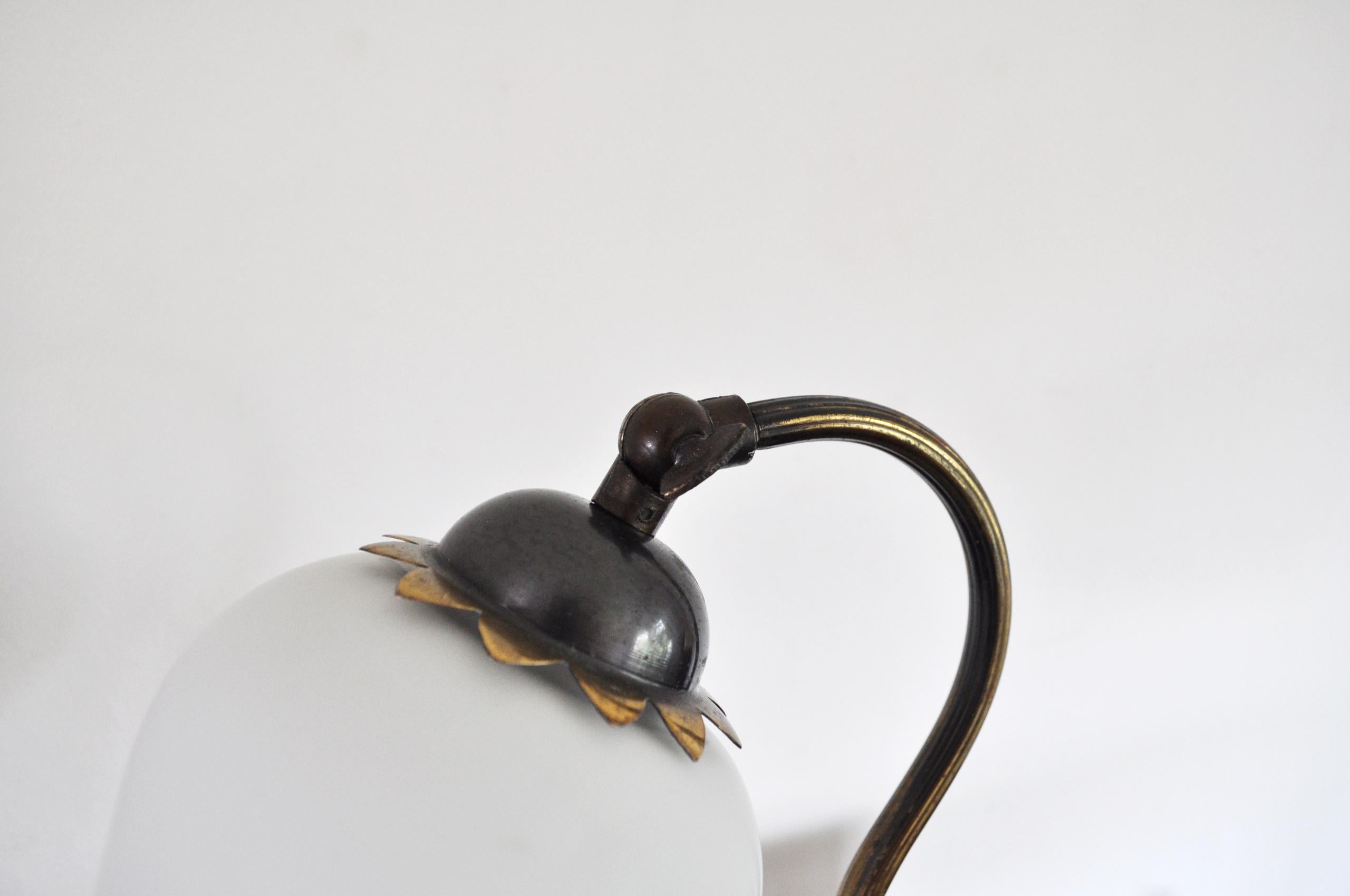 Brass and Opaline Glass Art Deco Table Lamp, Scandinavia, 1930s For Sale 2