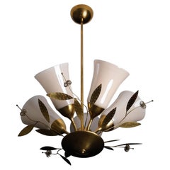 Brass and opaline glass ceiling lamp by Itsu, Finland, 1950s