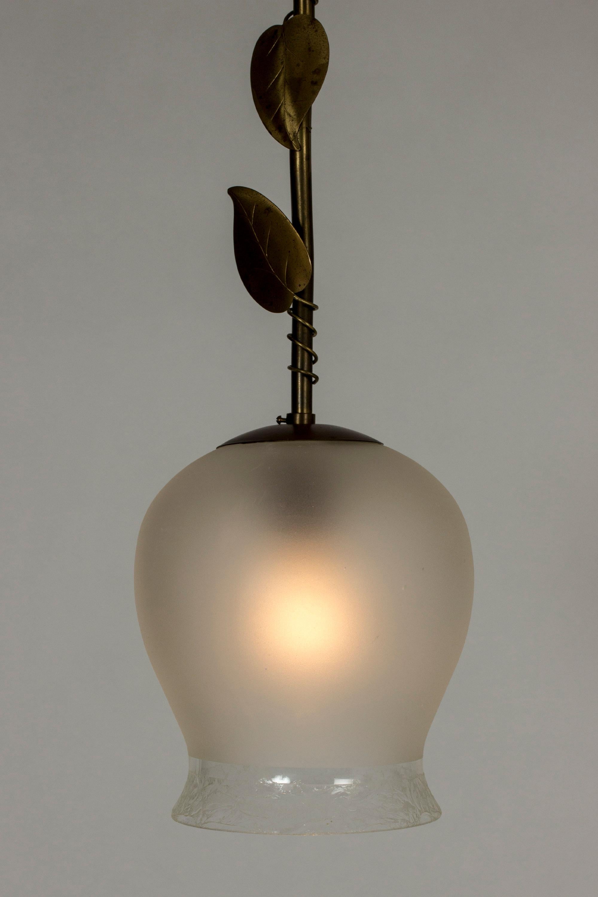 Scandinavian Brass and Opaline Glass Ceiling Lamp, Swedish For Sale
