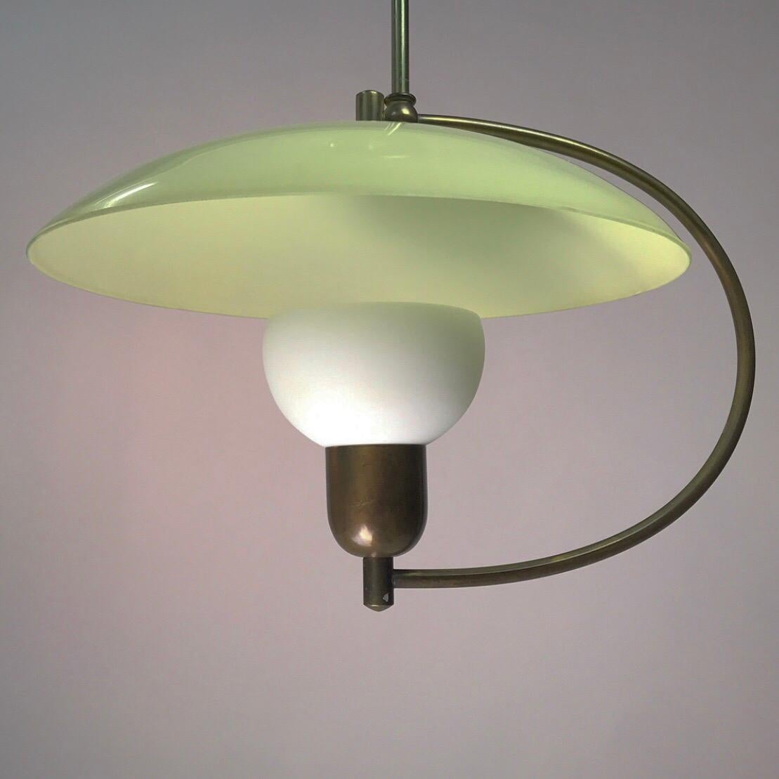 Brass and Opaline Glass Ceiling Light, Denmark, 1950s 3