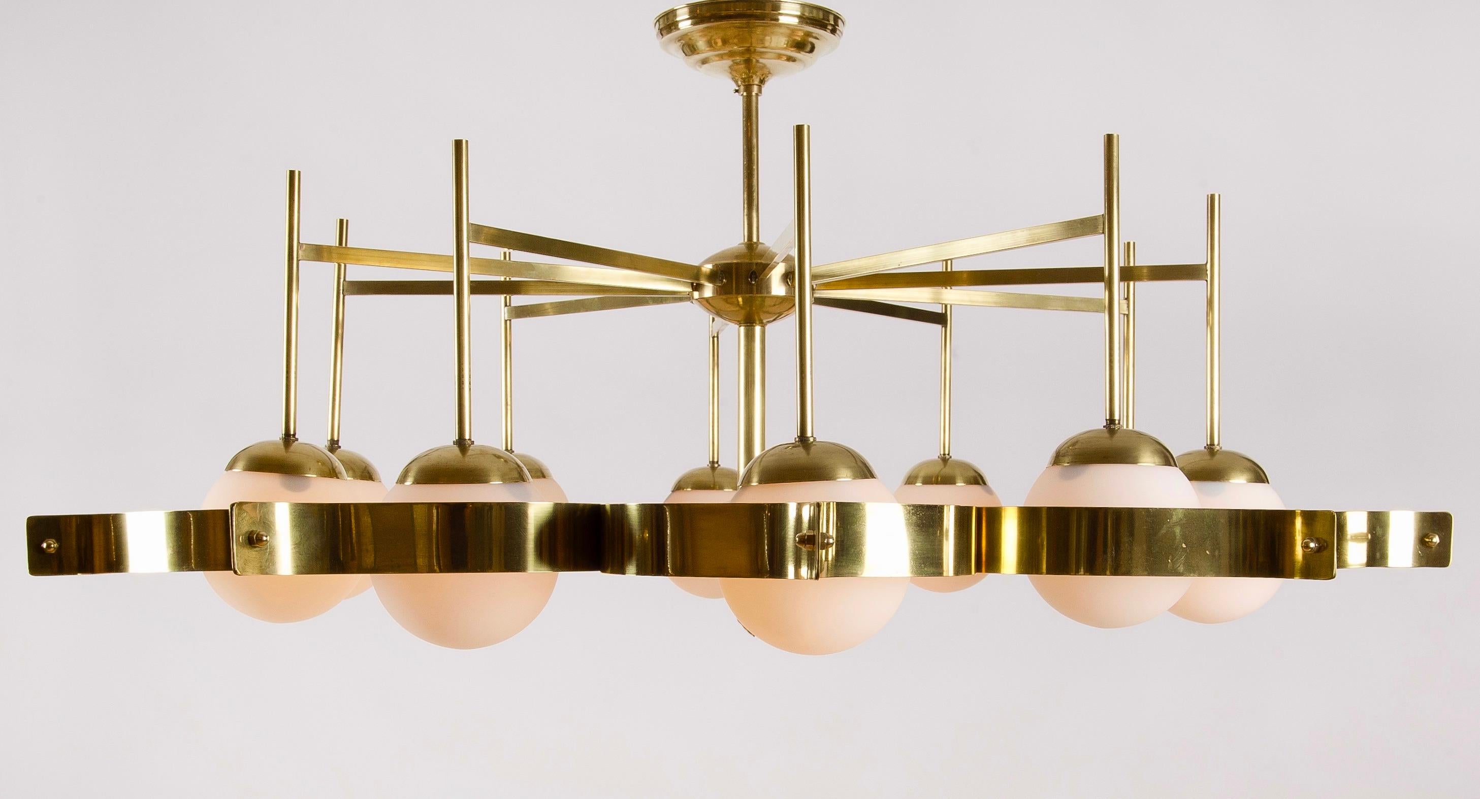 Italian Brass and Opaline Glass Ceiling Light in the Manner of Gio Ponti for Arredoluce