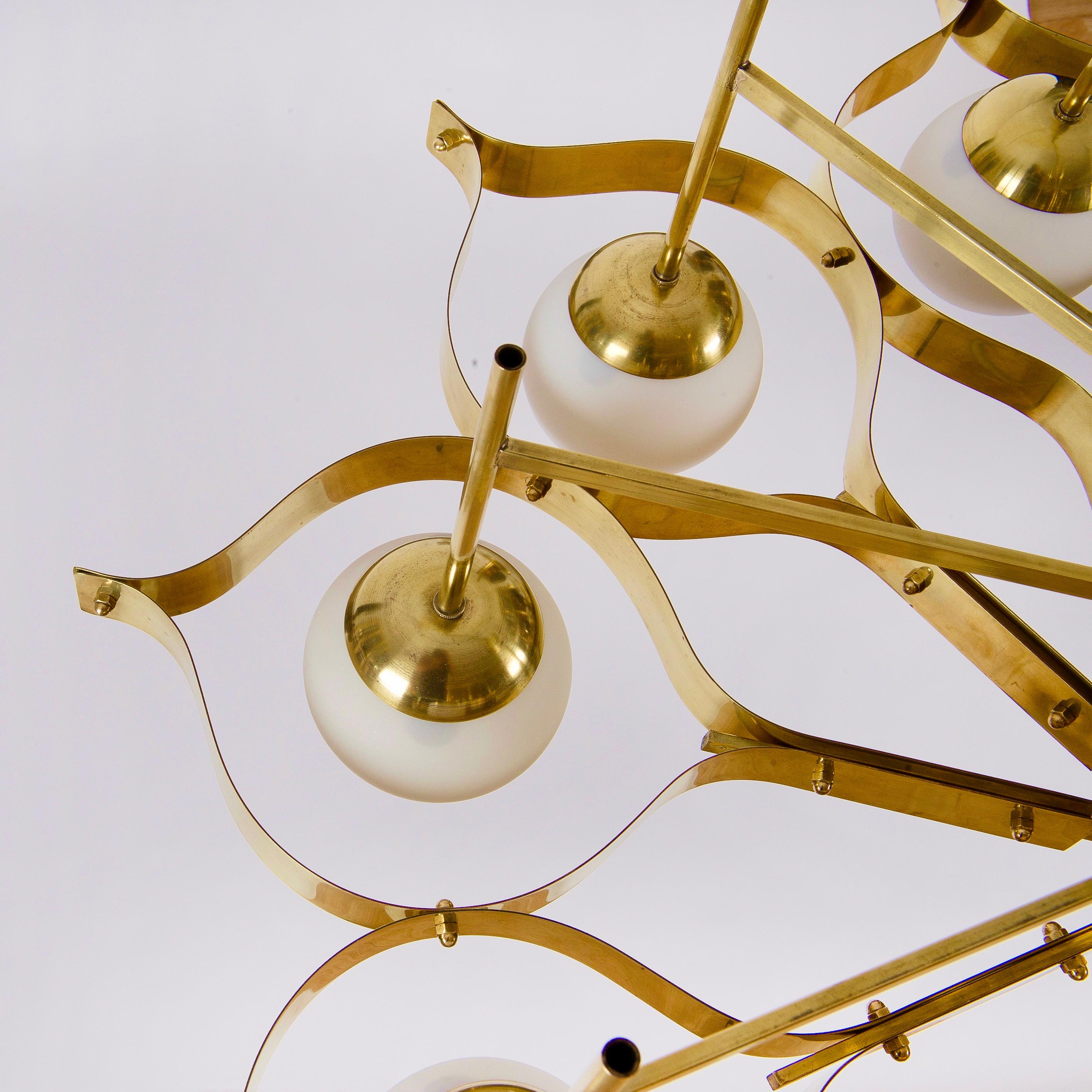 Mid-20th Century Brass and Opaline Glass Ceiling Light in the Manner of Gio Ponti for Arredoluce