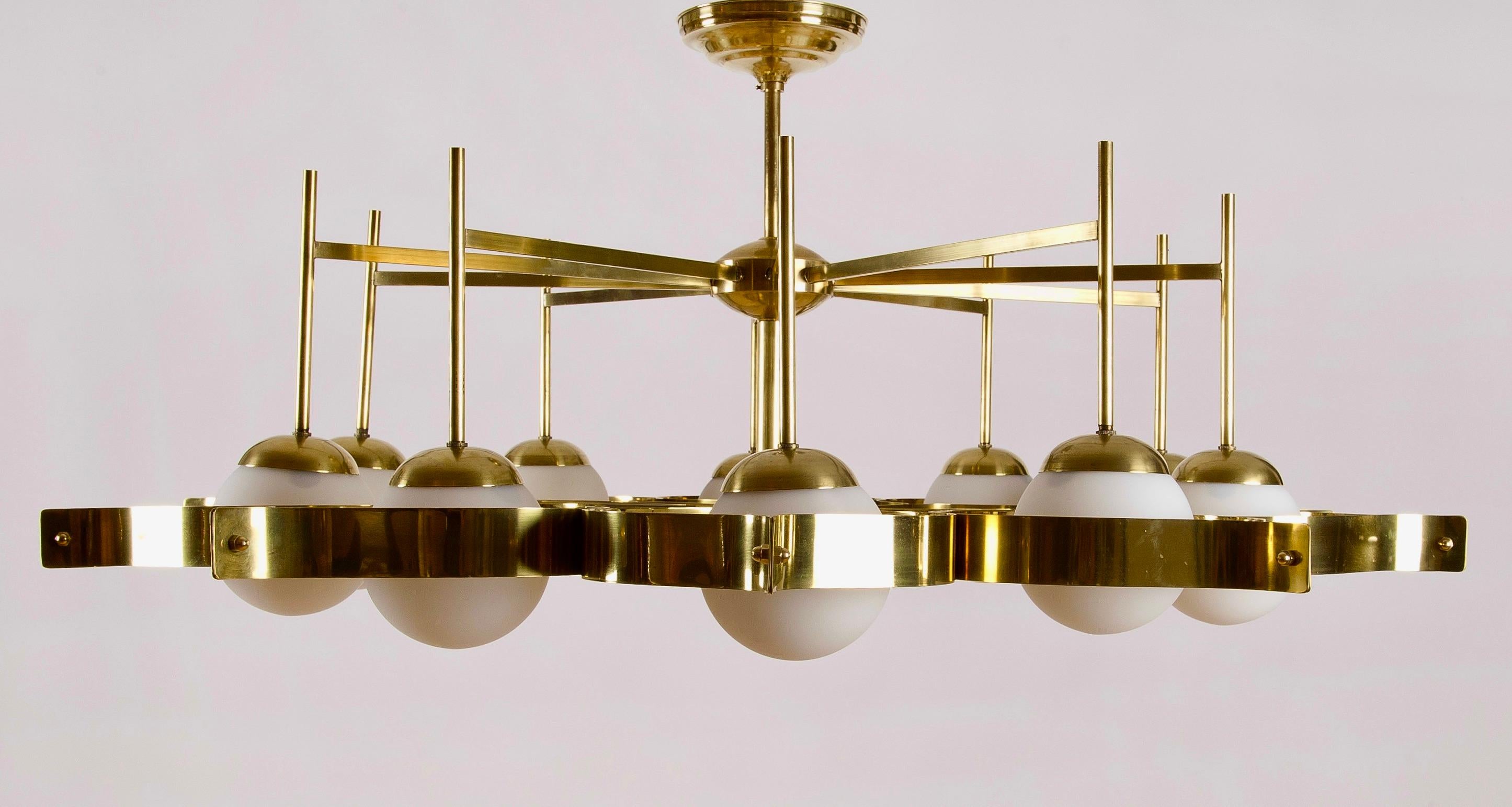 Brass and Opaline Glass Ceiling Light in the Manner of Gio Ponti for Arredoluce 2