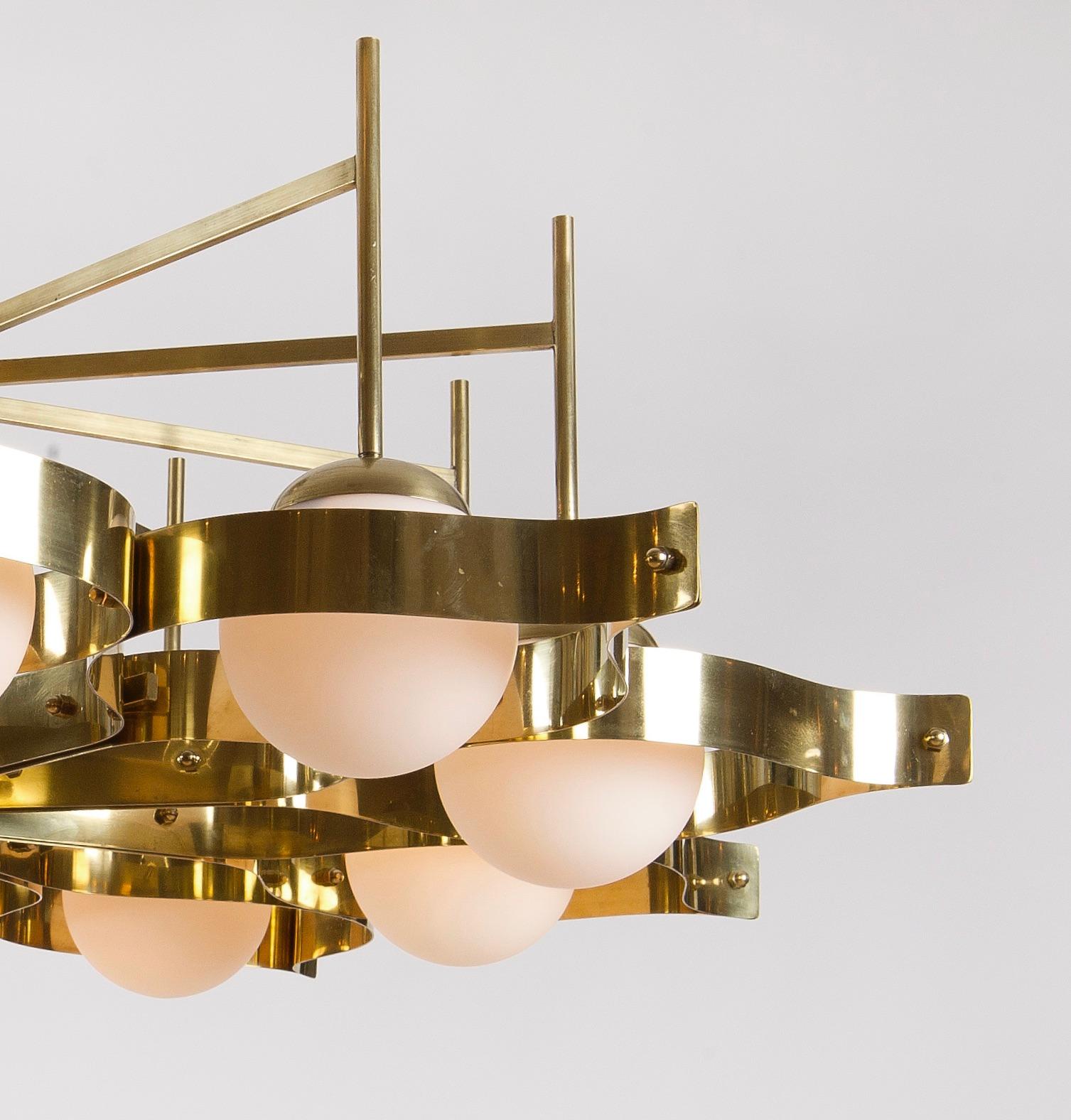 Brass and Opaline Glass Ceiling Light in the Manner of Gio Ponti for Arredoluce 3