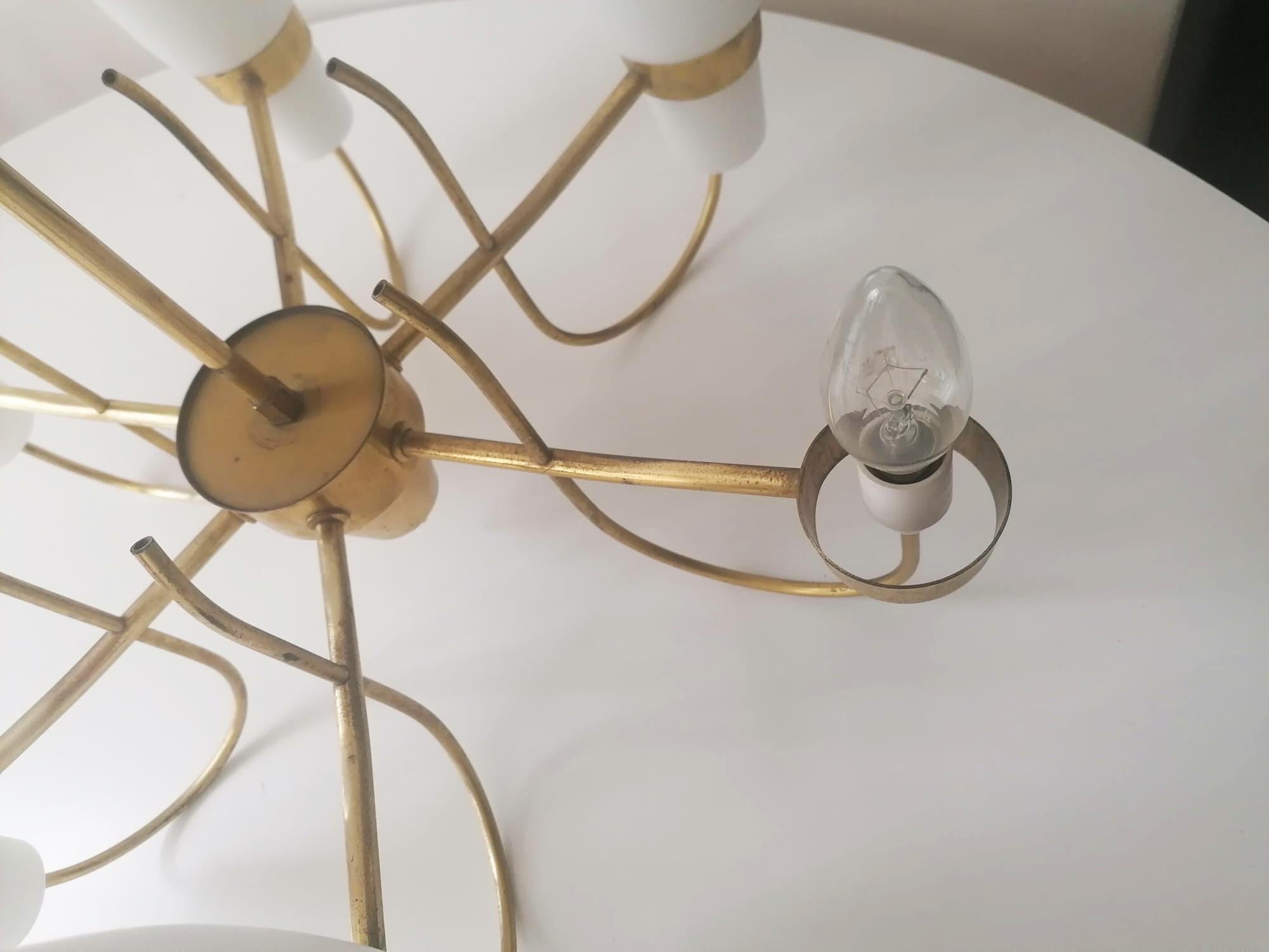Brass and Opaline Glass Chandelier by Rupert Nikoll For Sale 3