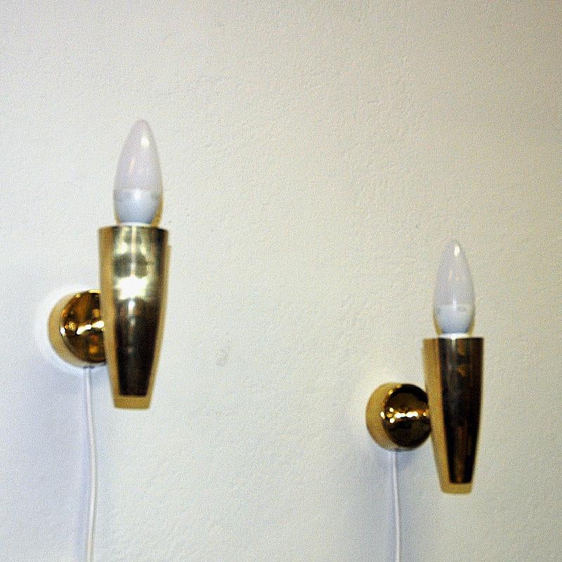 Brass and opaline glass cylindershaped wall lamp pair by Asea - Sweden 1950s For Sale 1