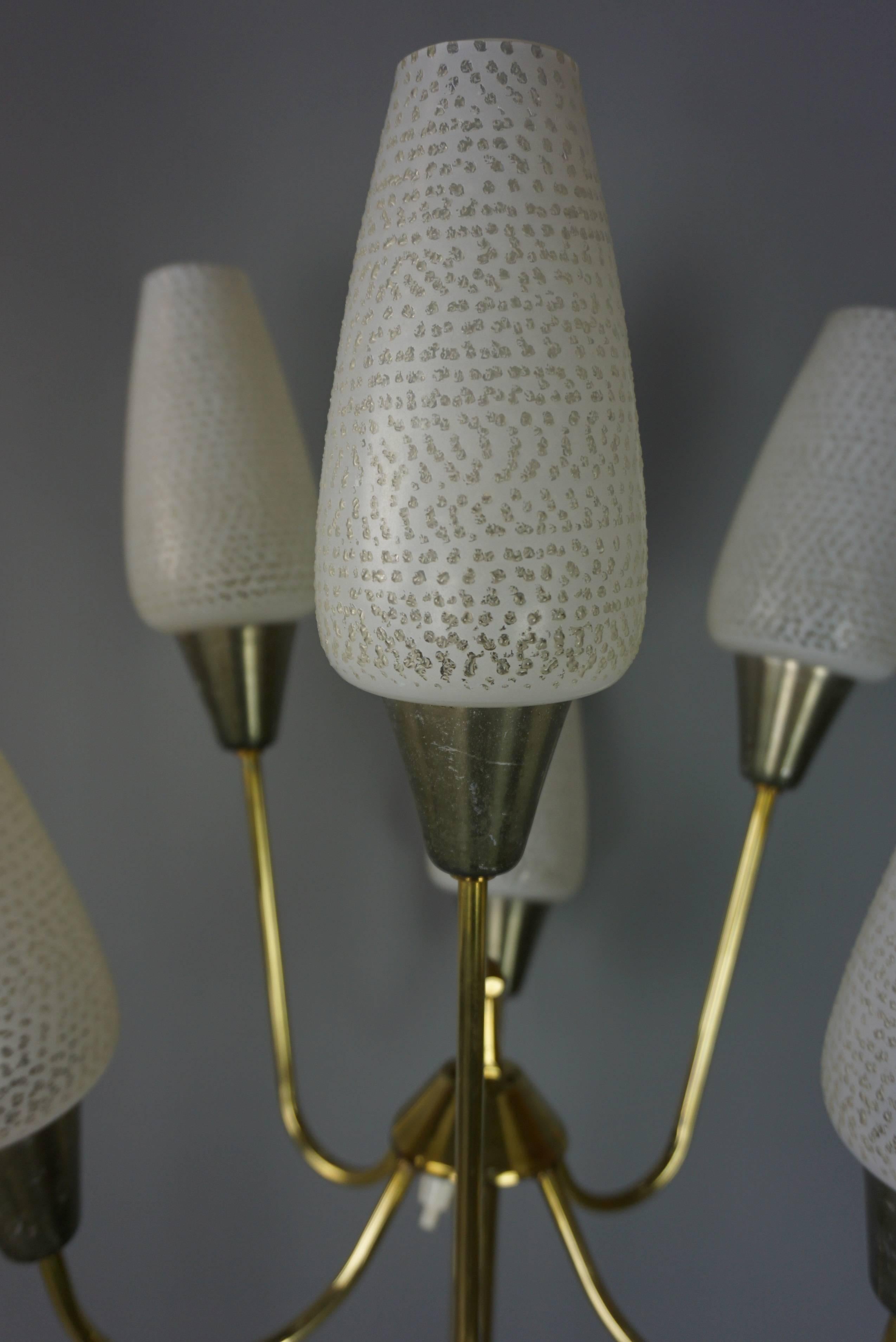 Brass and Opaline Glass 1950s Design Tripod Floor Lamp 2