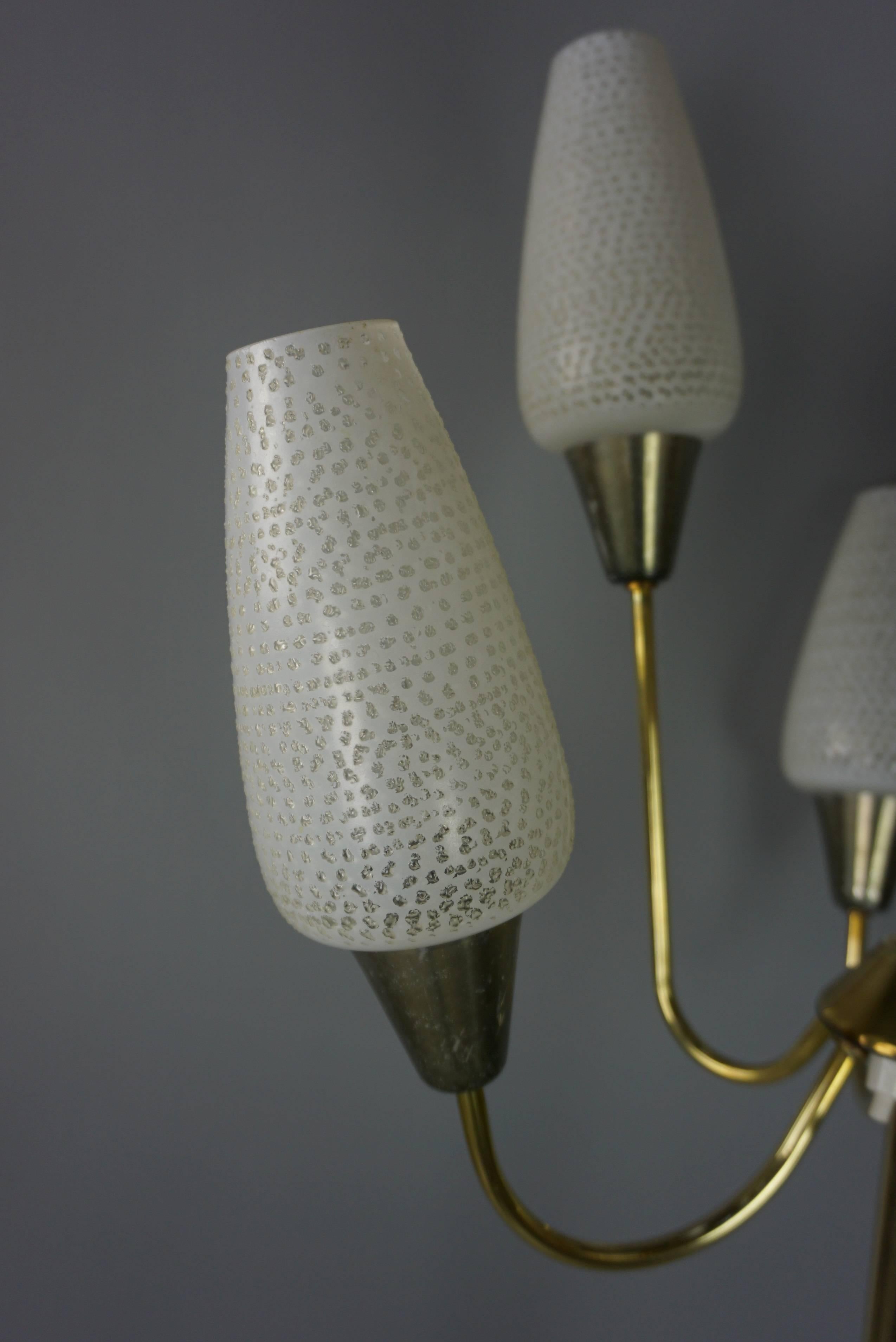 Brass and Opaline Glass 1950s Design Tripod Floor Lamp 3