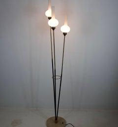 Brass and Opaline Glass Floor Lamp by Stilnovo, Italy, 1960s