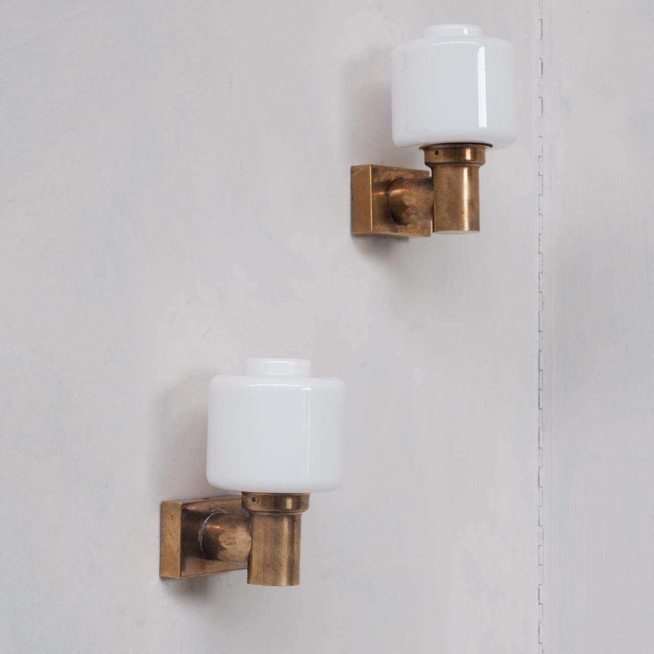 French Brass and Opaline Glass Mid-Century Wall Lights '3'
