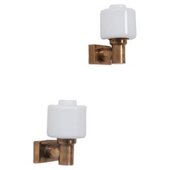 Brass and Opaline Glass Mid-Century Wall Lights '3'