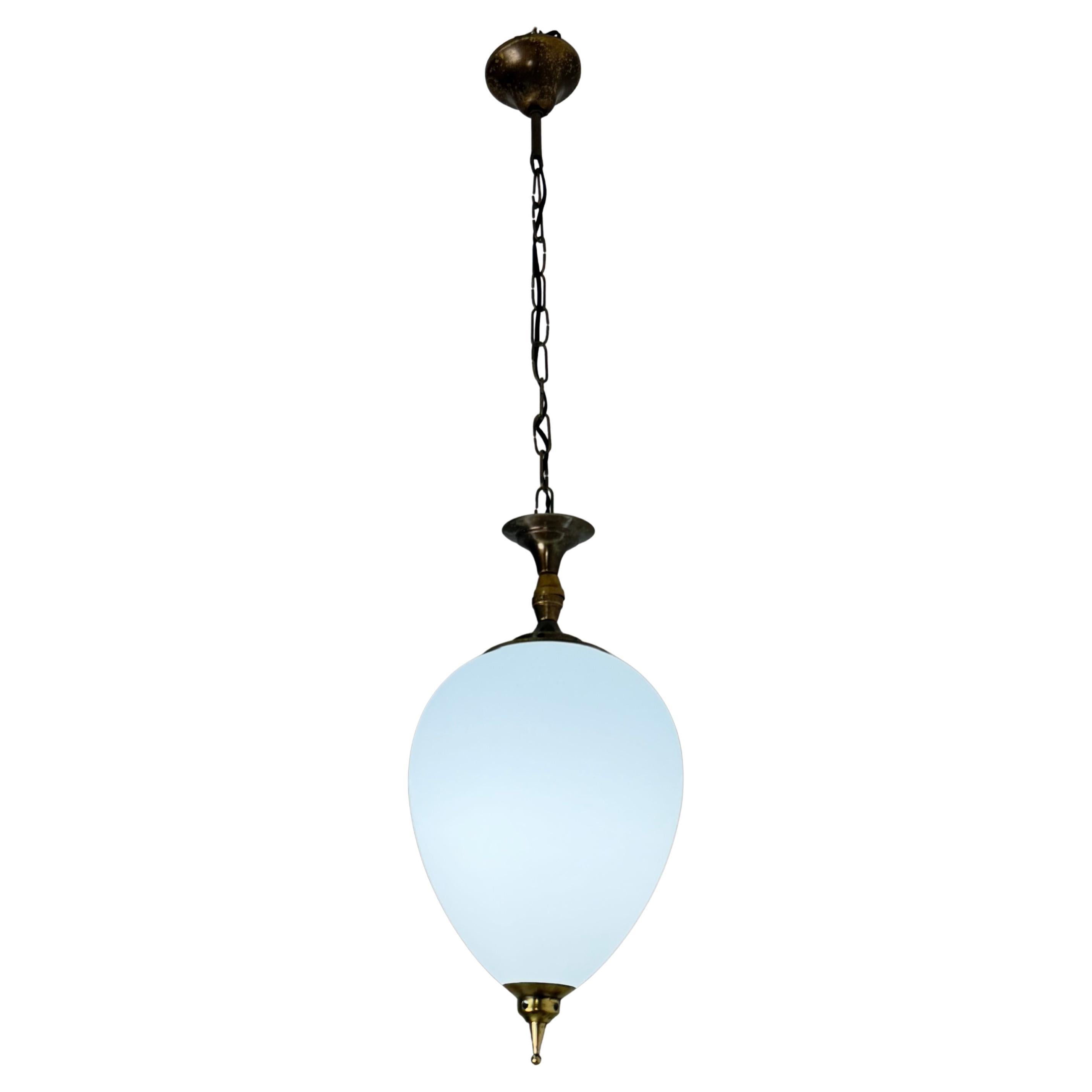 Brass and Opaline Glass Pendant Lamp Attributed to Luigi Caccia Dominioni, 1960s For Sale
