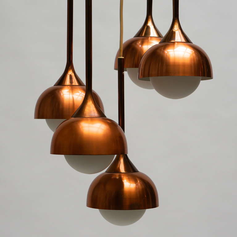 Mid-Century Modern Brass and Opaline Glass Pendant Light For Sale