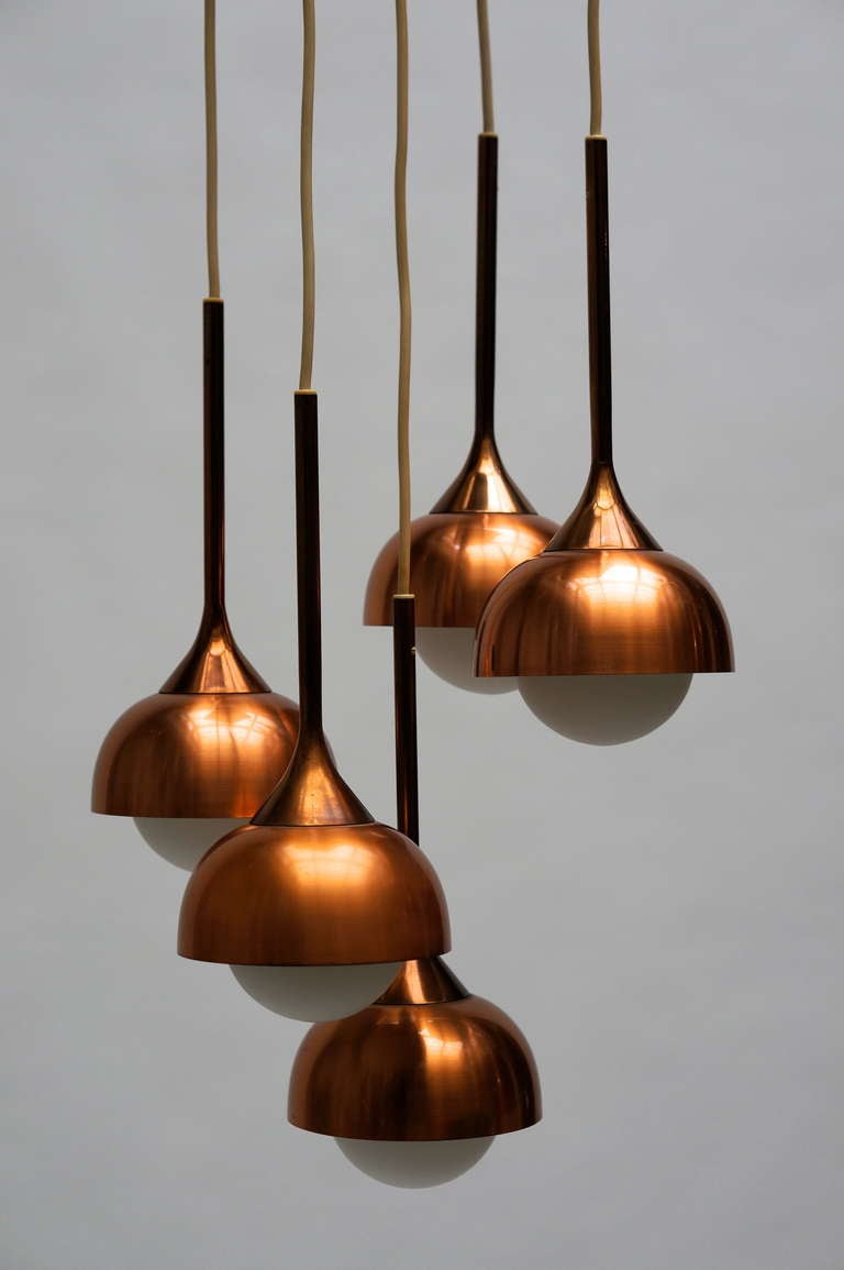 Brass and Opaline Glass Pendant Light For Sale 1
