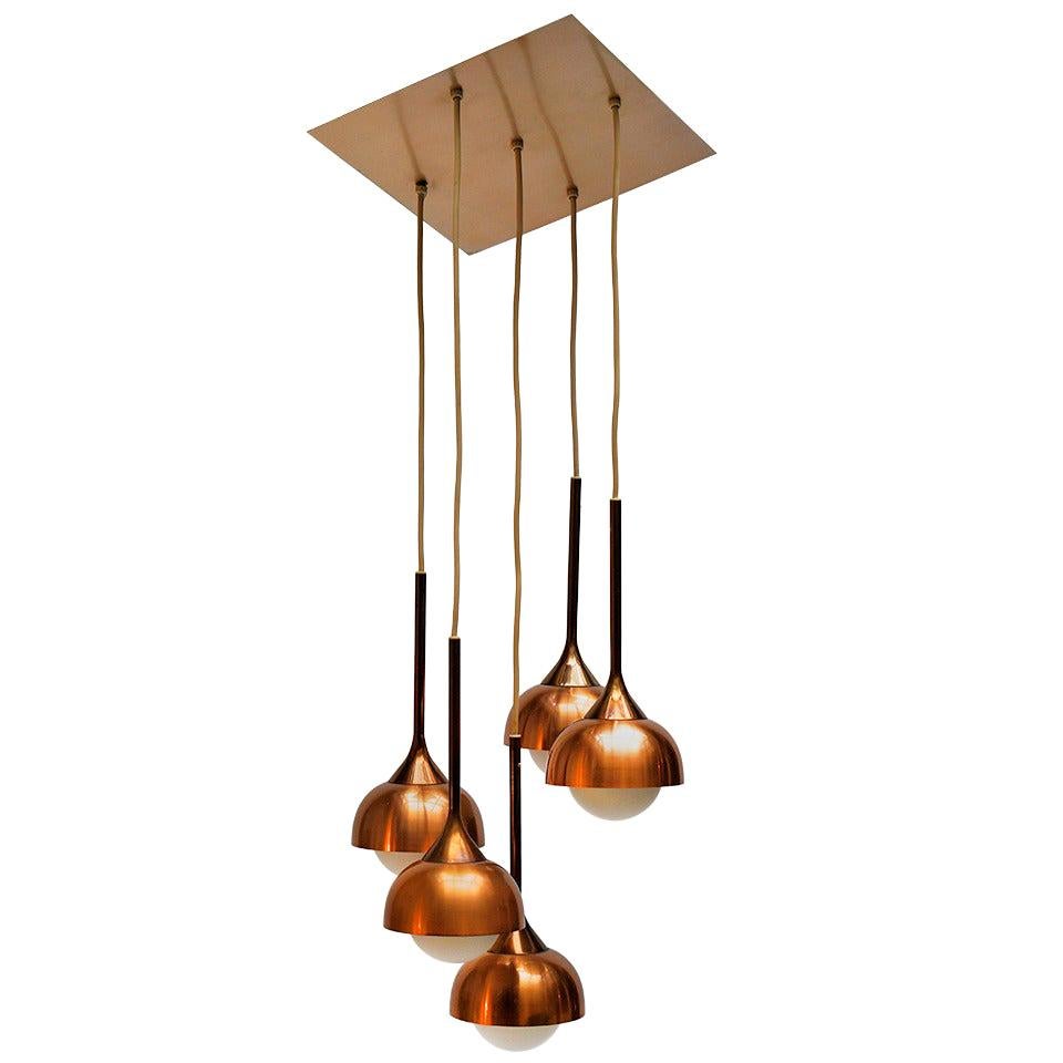 Brass and Opaline Glass Pendant Light