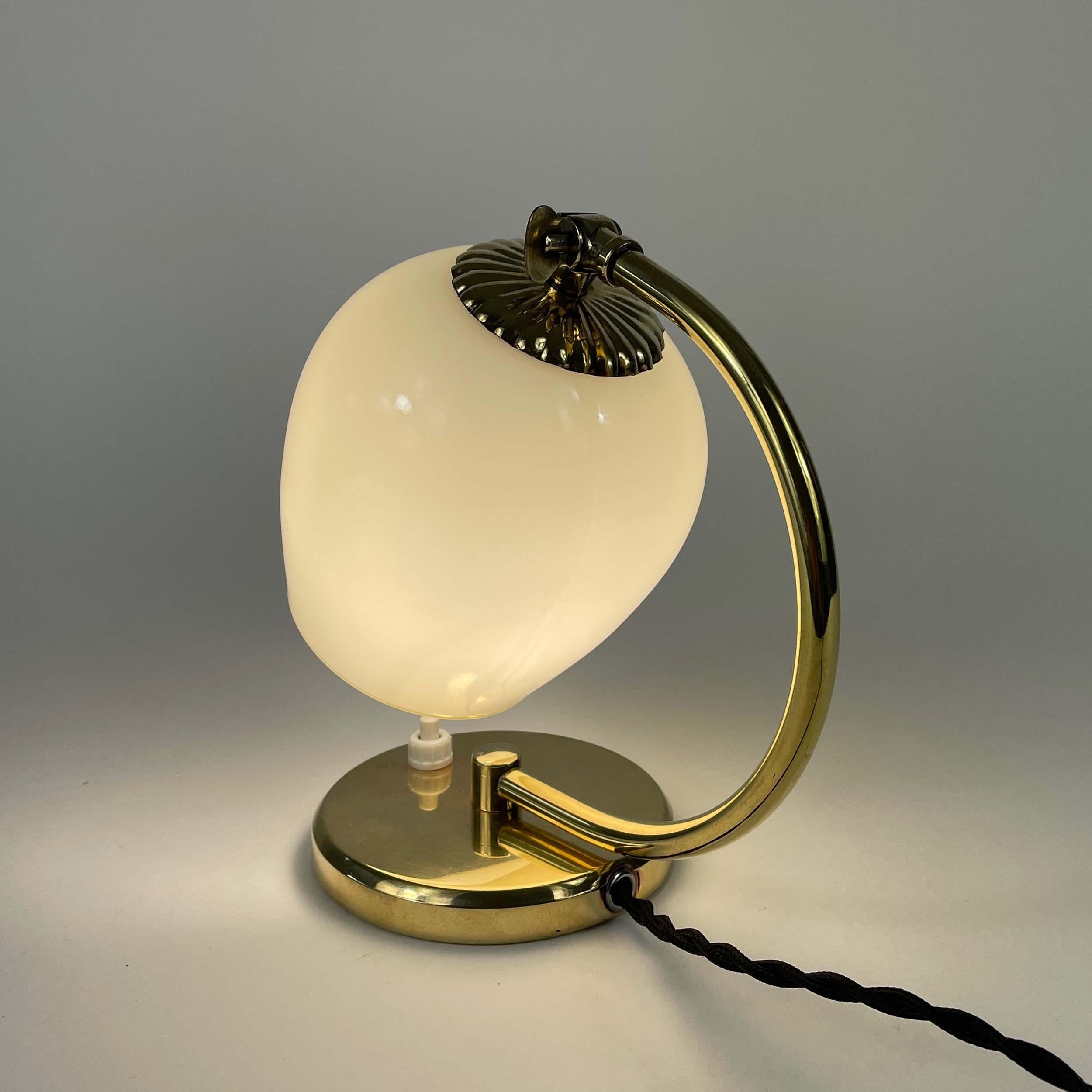 Brass and Opaline Glass Table Lamp, Finland 1950s For Sale 5