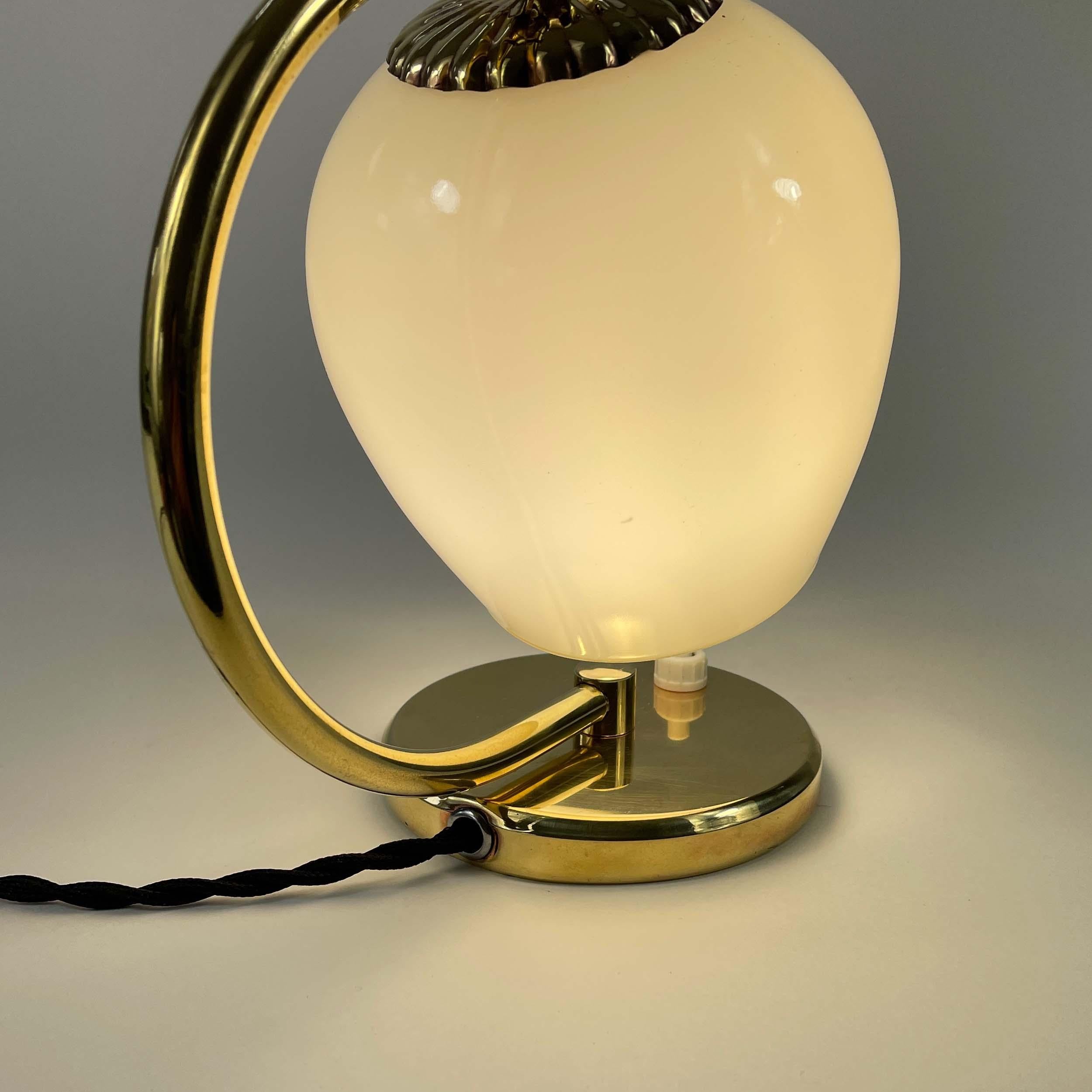 Brass and Opaline Glass Table Lamp, Finland 1950s For Sale 7