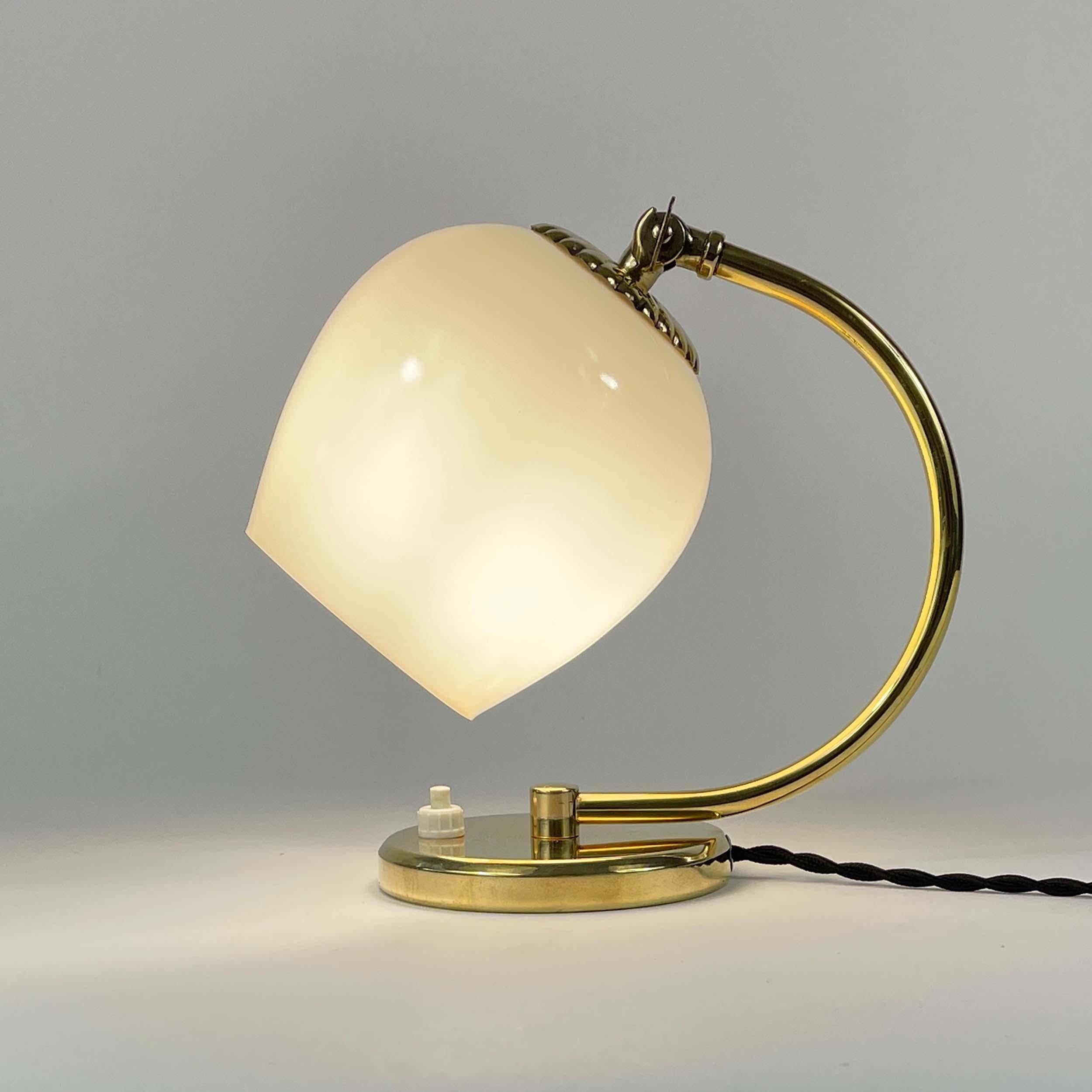 Finnish Brass and Opaline Glass Table Lamp, Finland 1950s For Sale