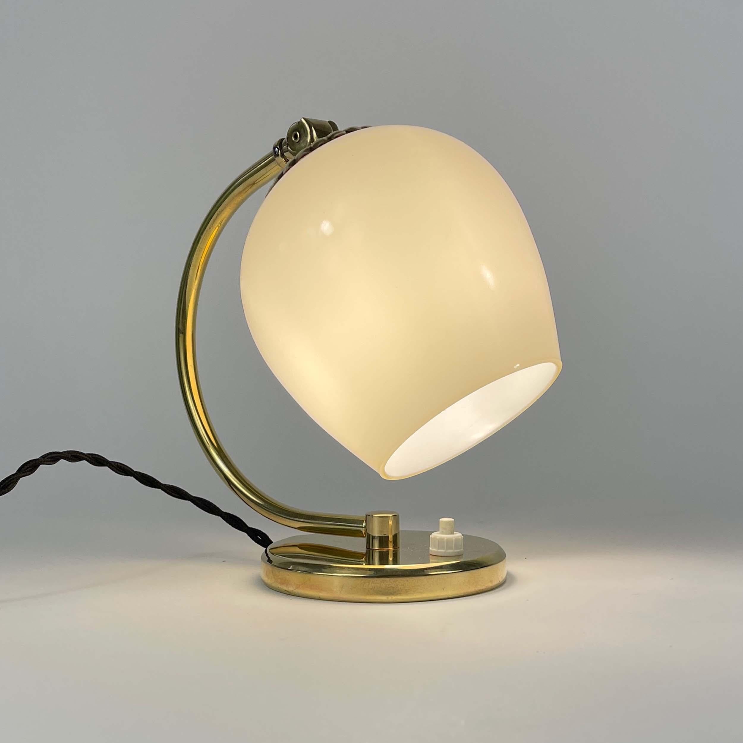 Mid-20th Century Brass and Opaline Glass Table Lamp, Finland 1950s For Sale