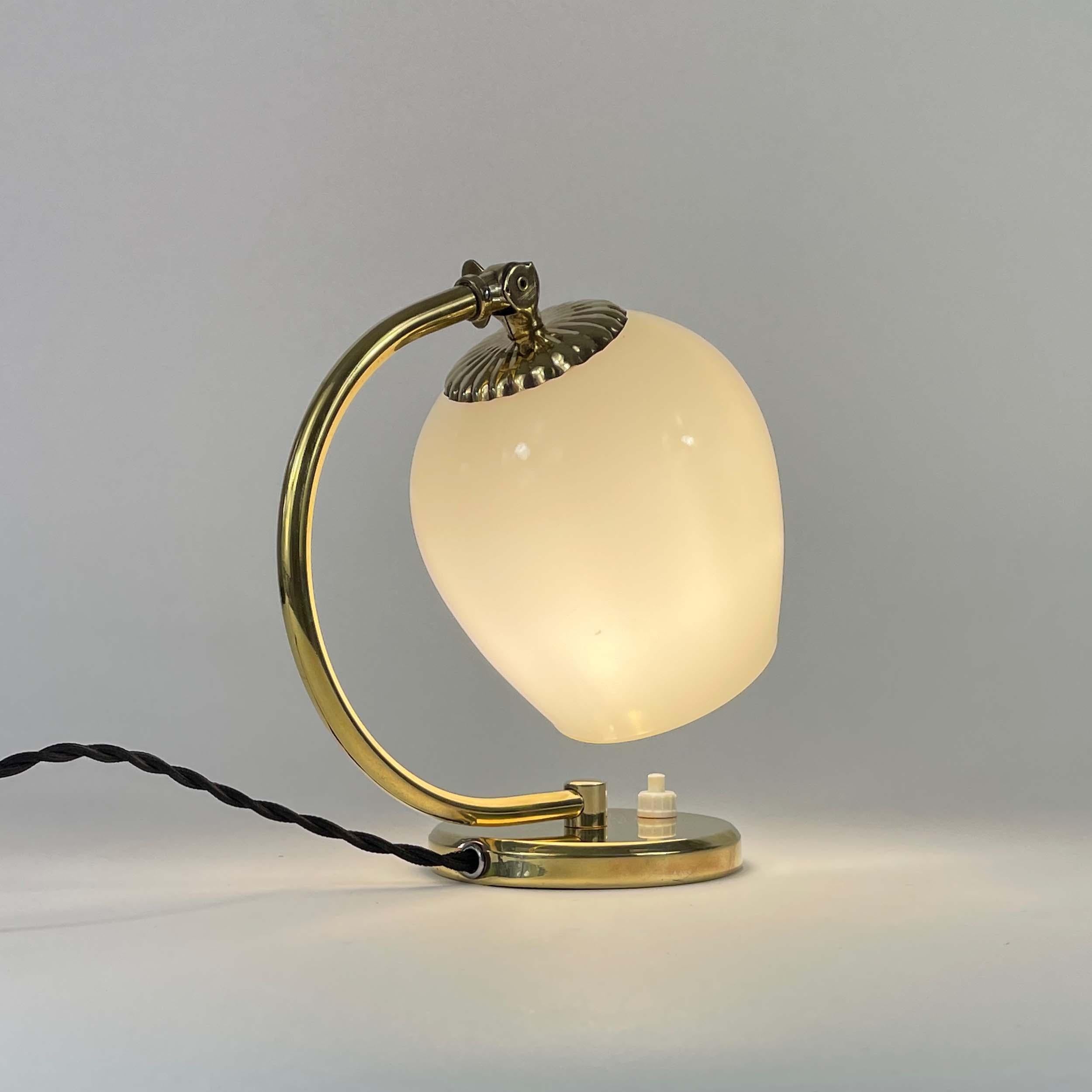 Brass and Opaline Glass Table Lamp, Finland 1950s For Sale 3