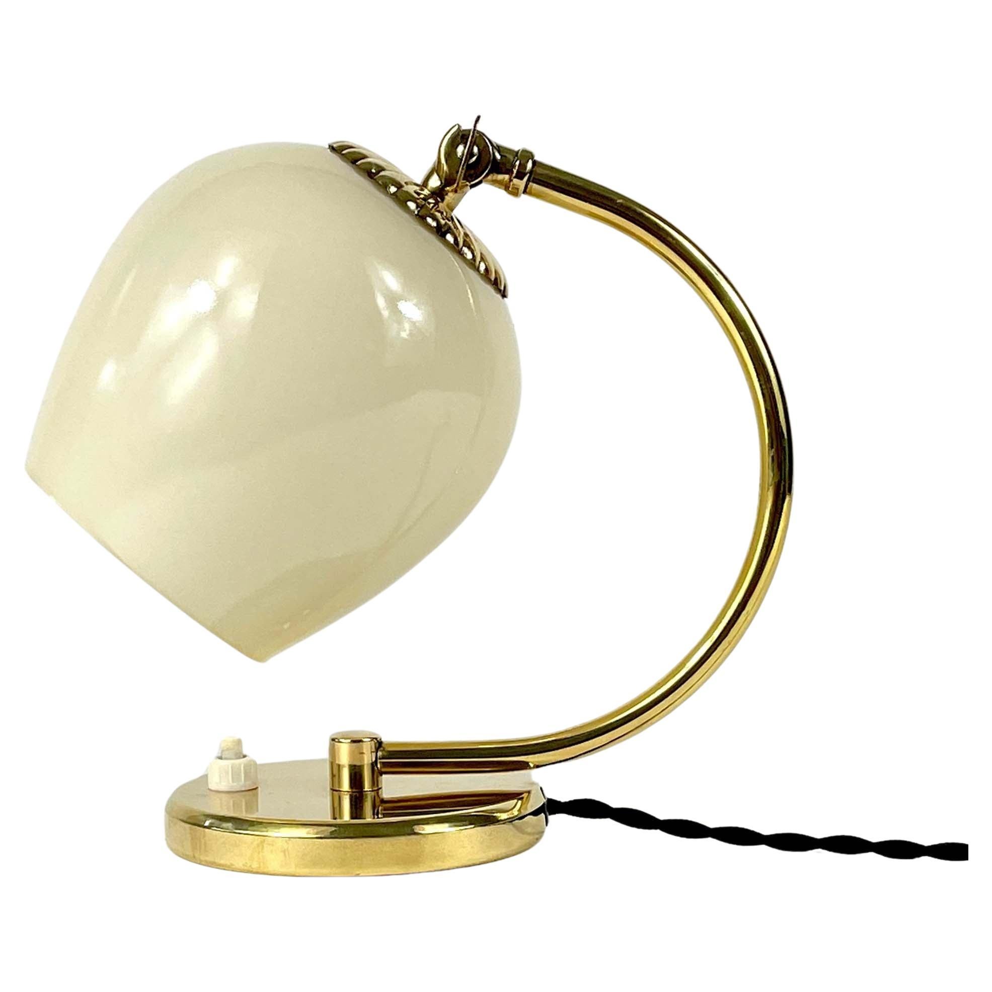 Brass and Opaline Glass Table Lamp, Finland 1950s For Sale