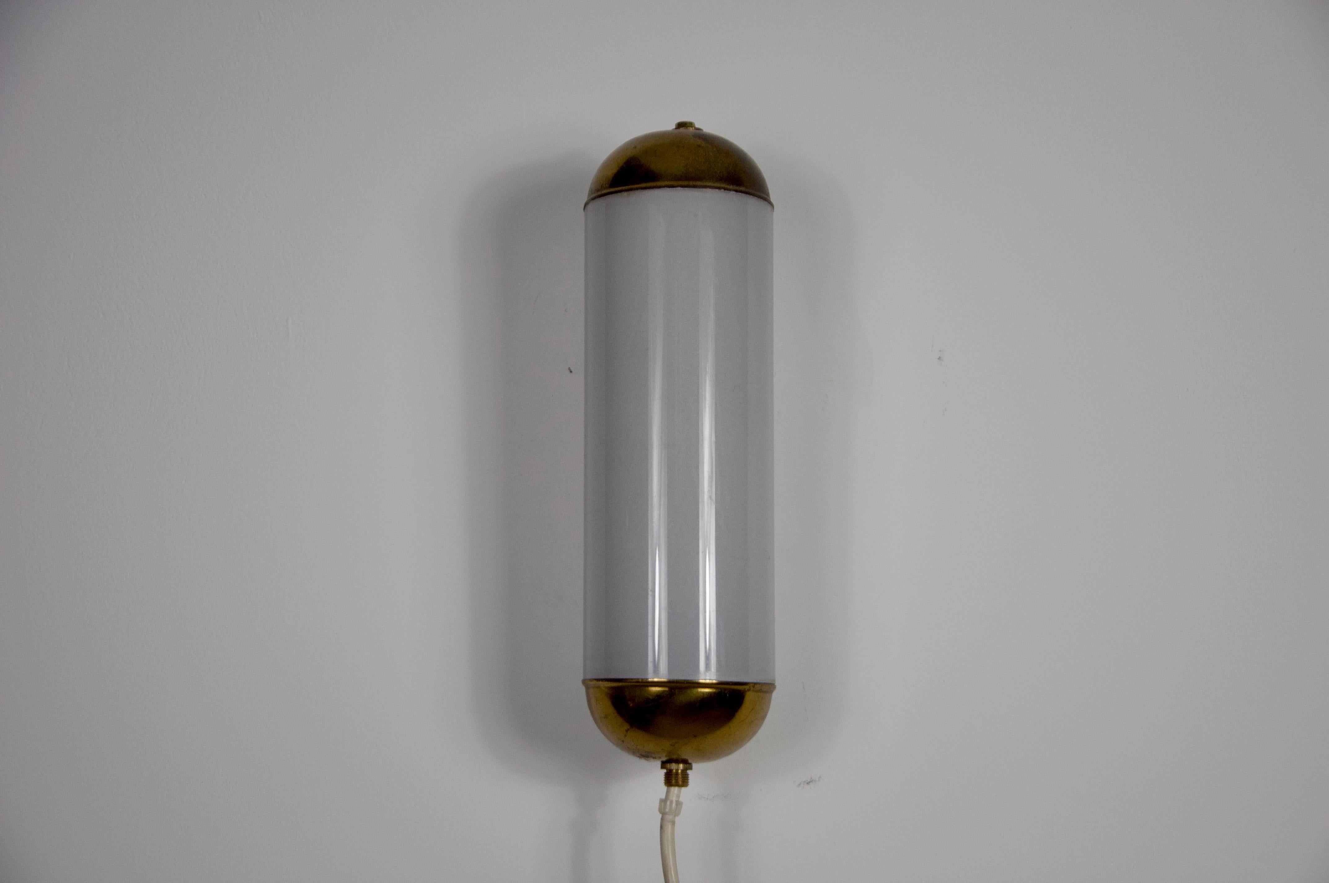 Brass and Opaline Glass Wall Lamp by Glashütte Limburg, 1960s For Sale 1