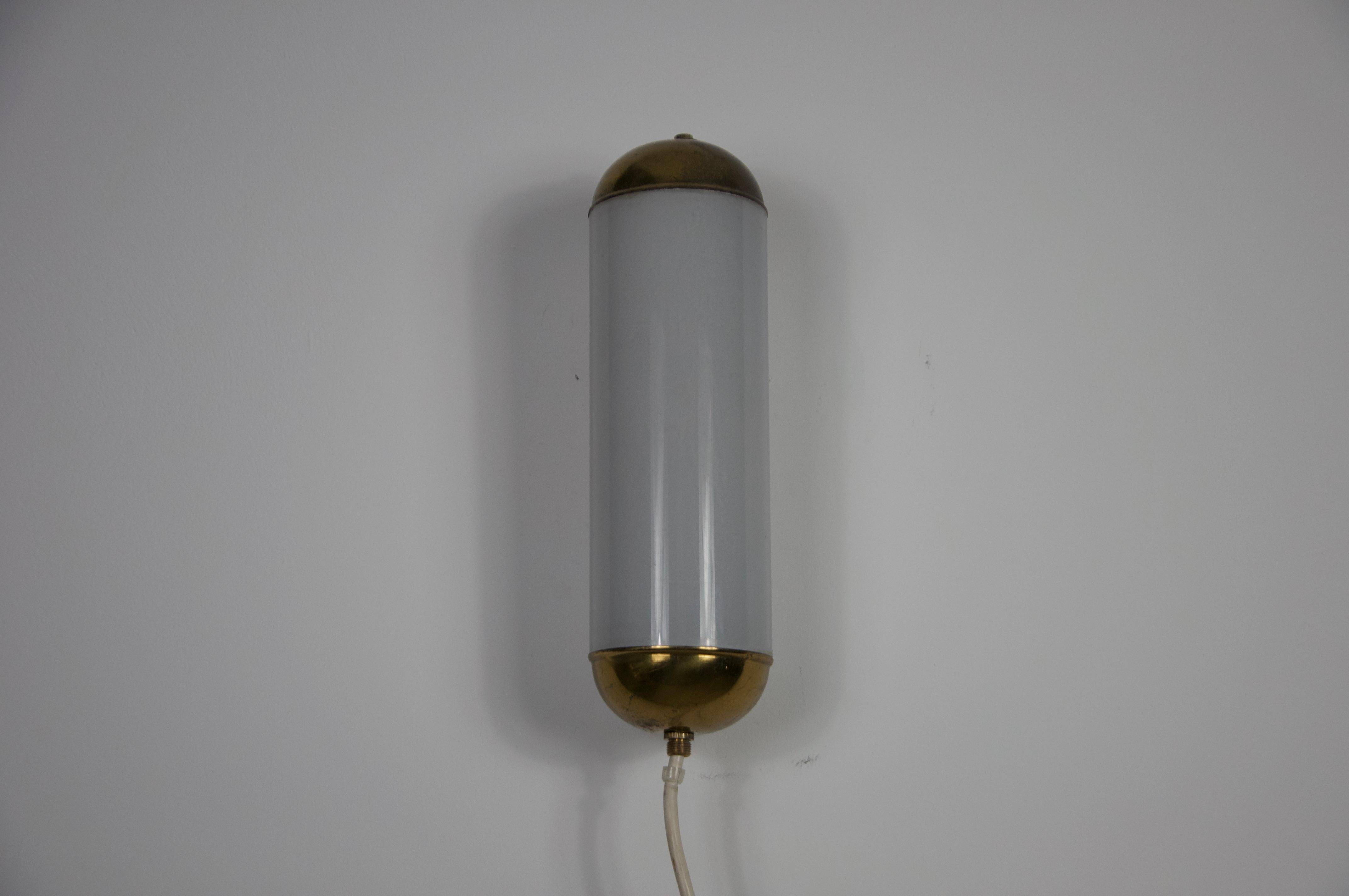 Brass and Opaline Glass Wall Lamp by Glashütte Limburg, 1960s For Sale 2