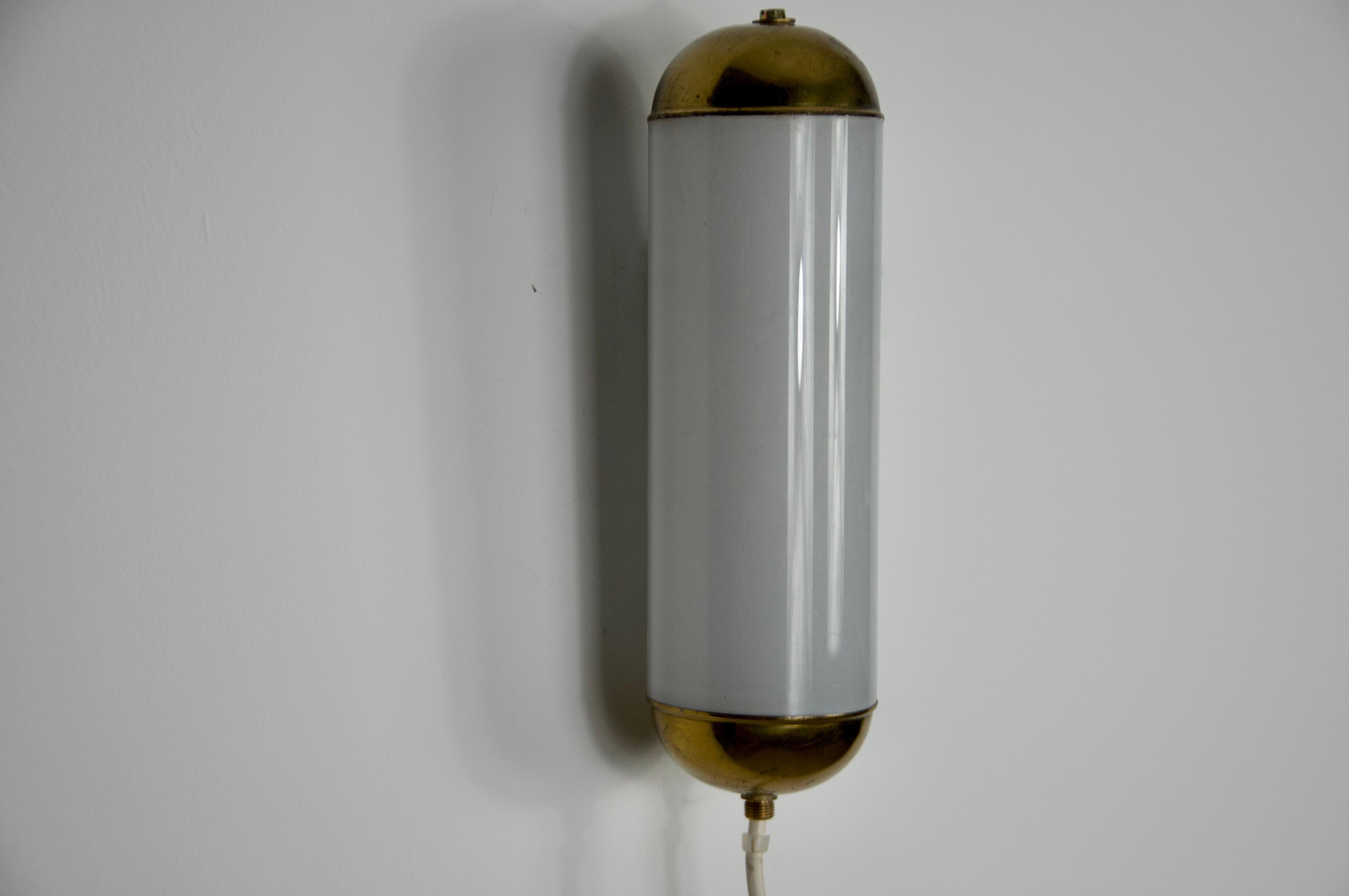 Brass and Opaline Glass Wall Lamp by Glashütte Limburg, 1960s For Sale 3