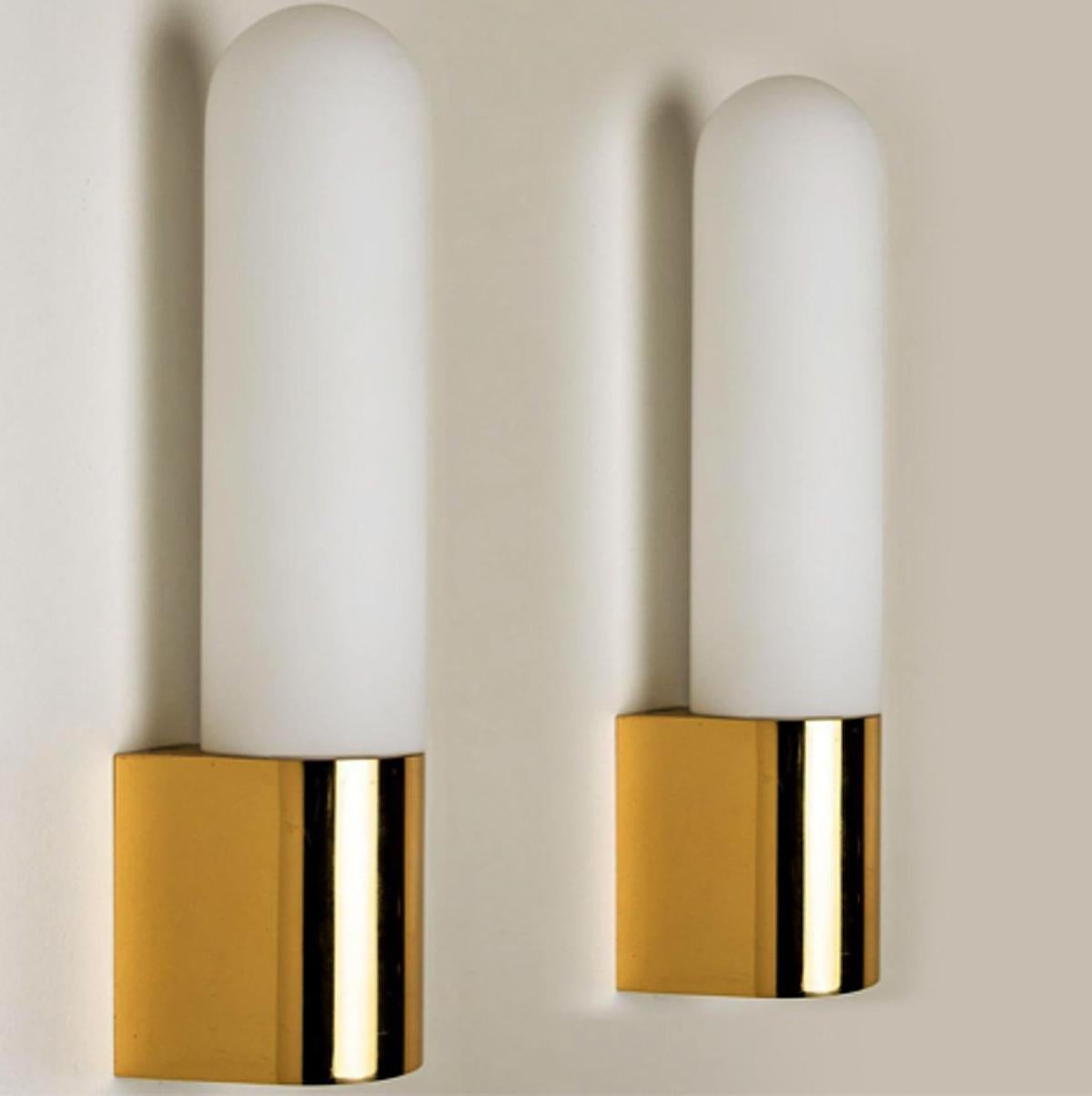 German Brass and Opaline Glass Wall Lamp by Glashutte Limburg, 1970s For Sale