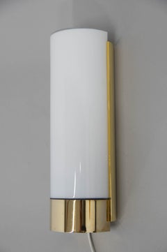 Brass and Opaline Glass Wall Lamp, Glashutte Limburg, 1970s