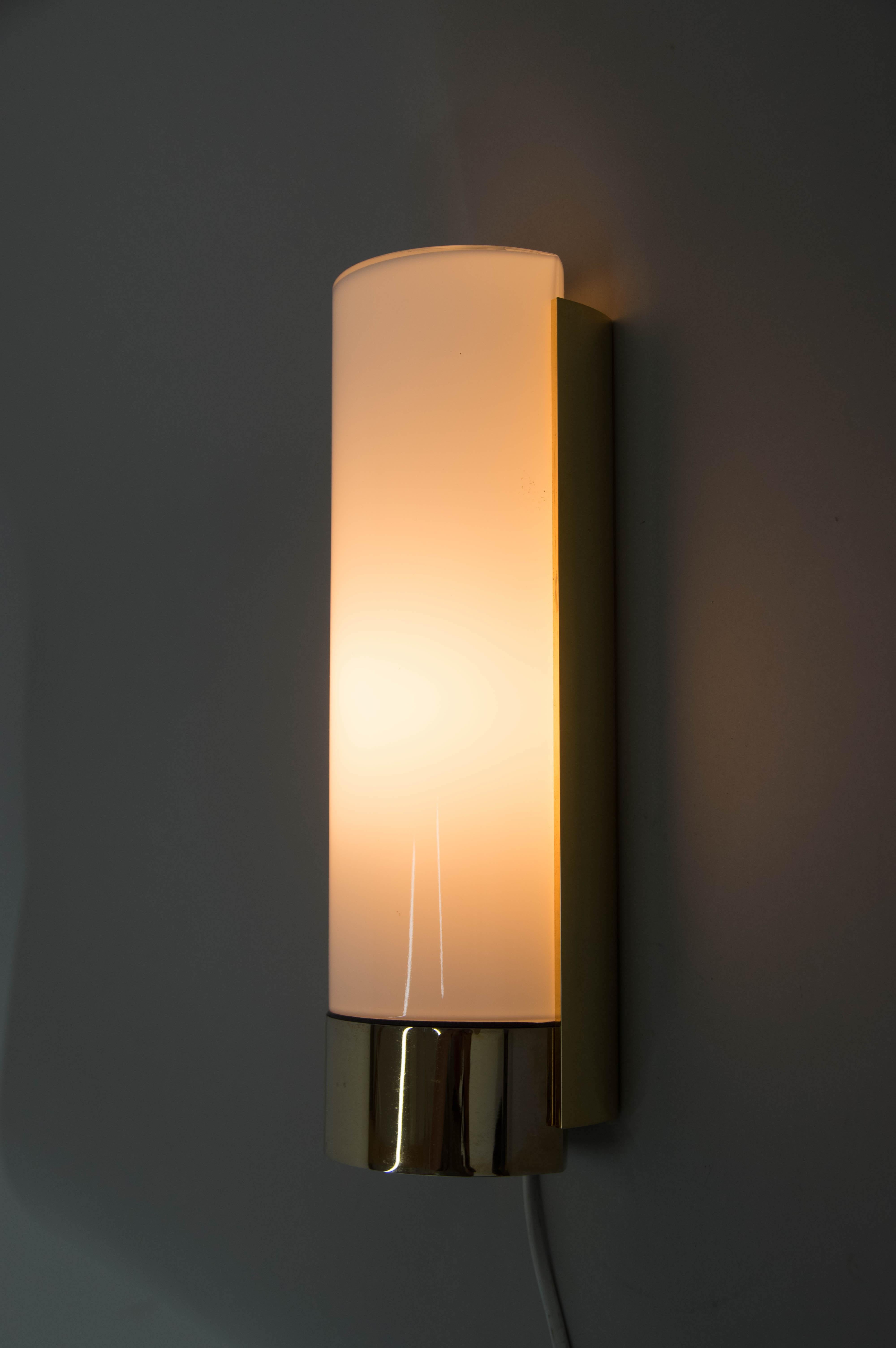 Brass and Opaline Glass Wall Lamp, Glashutte Limburg, 1970s In Good Condition For Sale In Praha, CZ