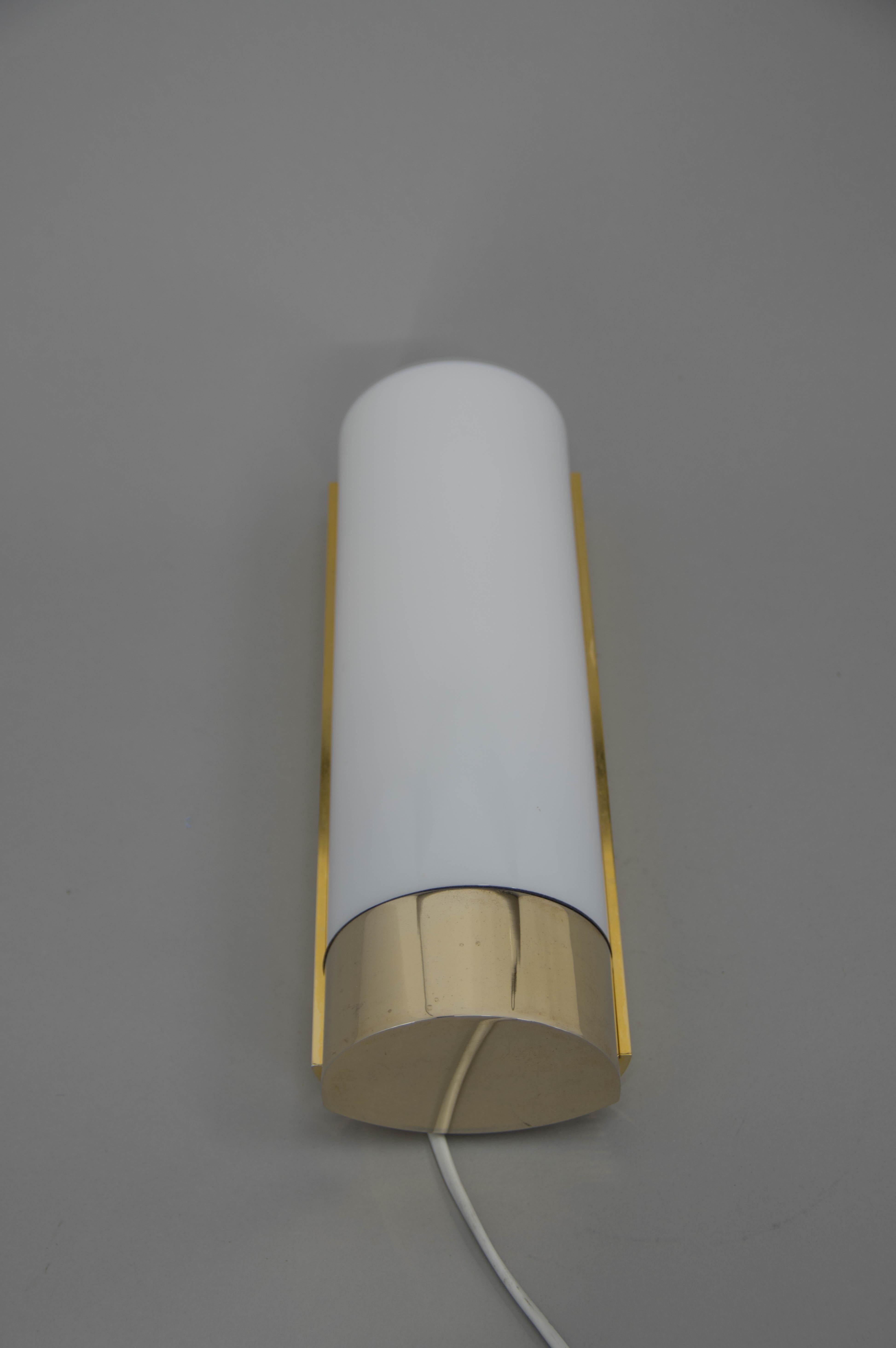 Brass and Opaline Glass Wall Lamp, Glashutte Limburg, 1970s For Sale 1