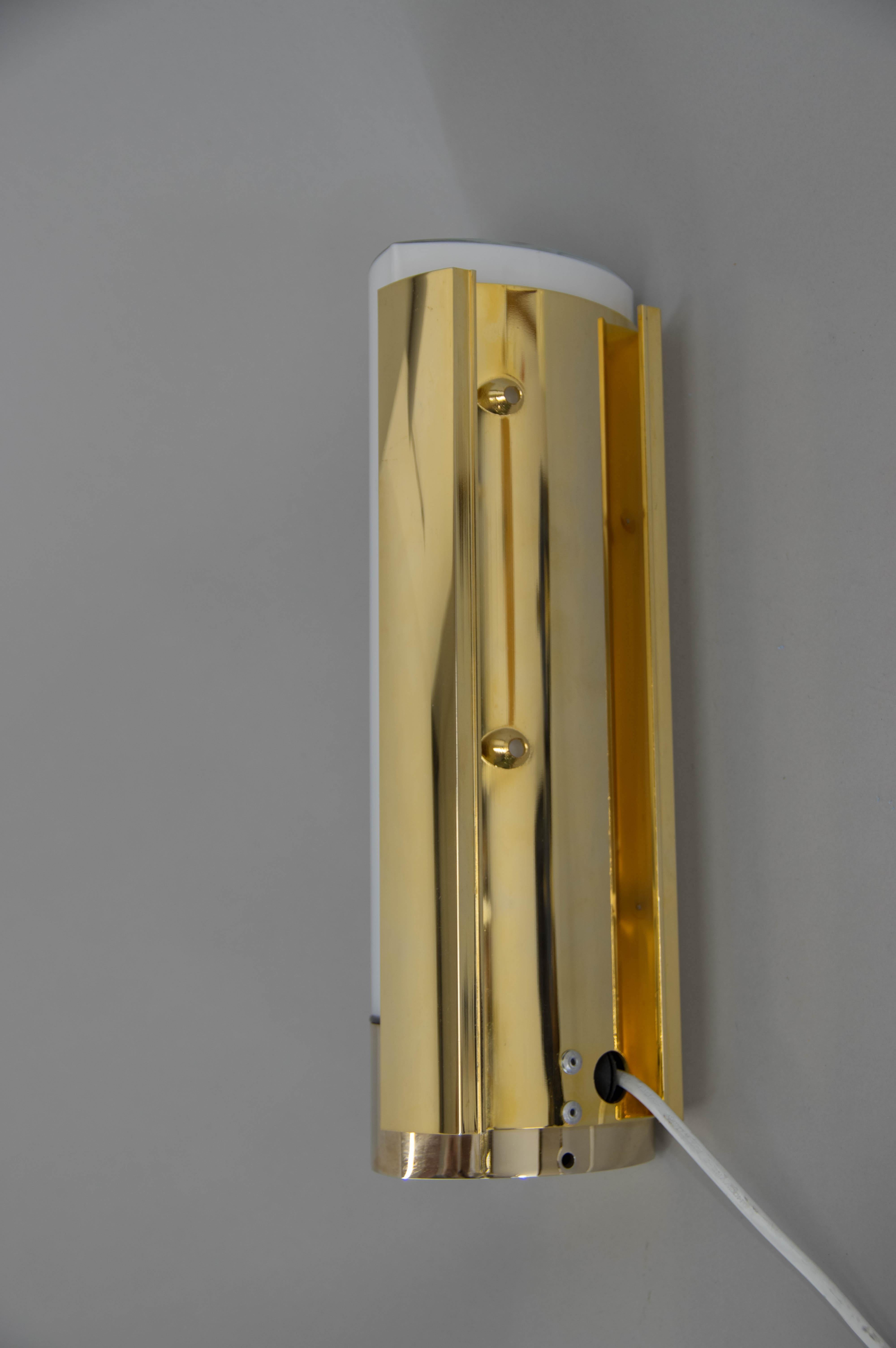 Brass and Opaline Glass Wall Lamp, Glashutte Limburg, 1970s For Sale 2