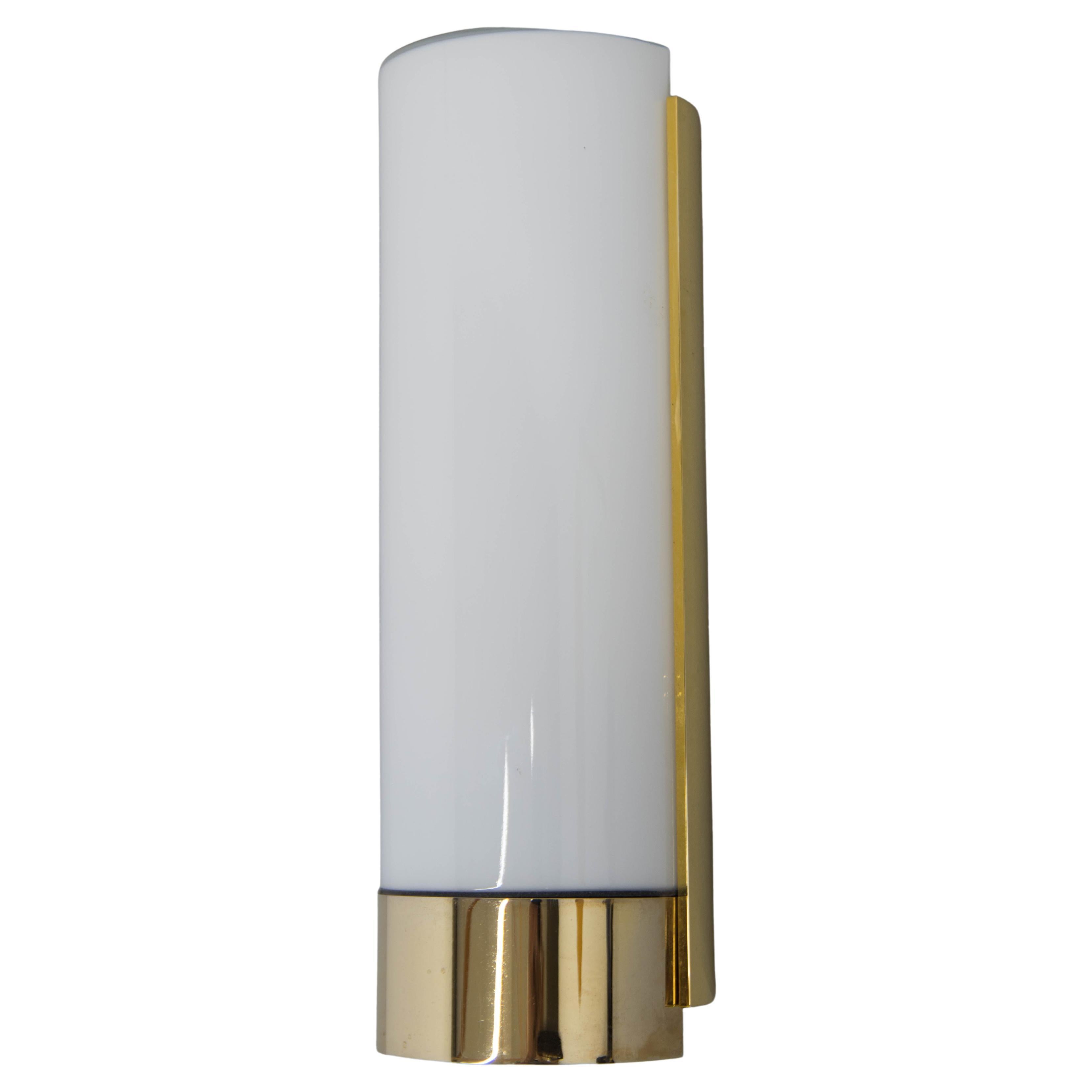 Brass and Opaline Glass Wall Lamp, Glashutte Limburg, 1970s For Sale