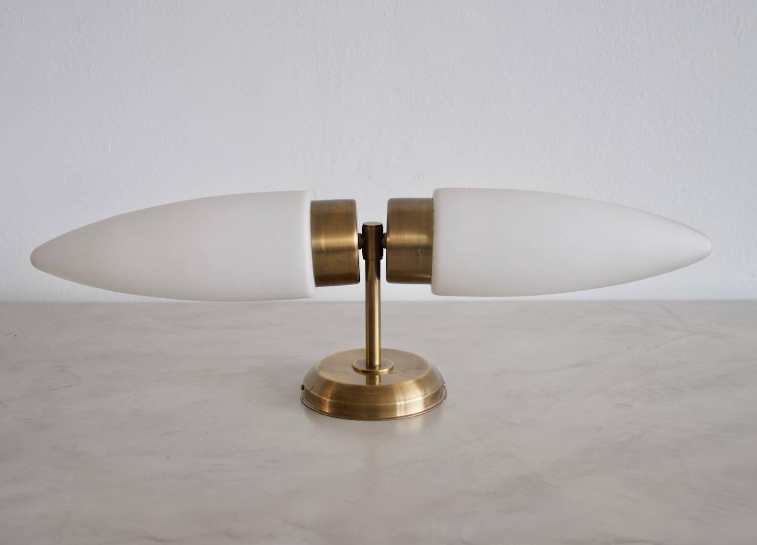 20th Century Brass and Opaline Glass Wall Lamp with Two-Light