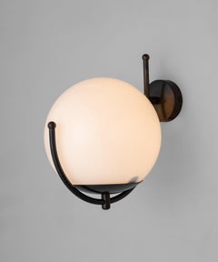 Brass and Opaline Globe Sconce, Made in Italy