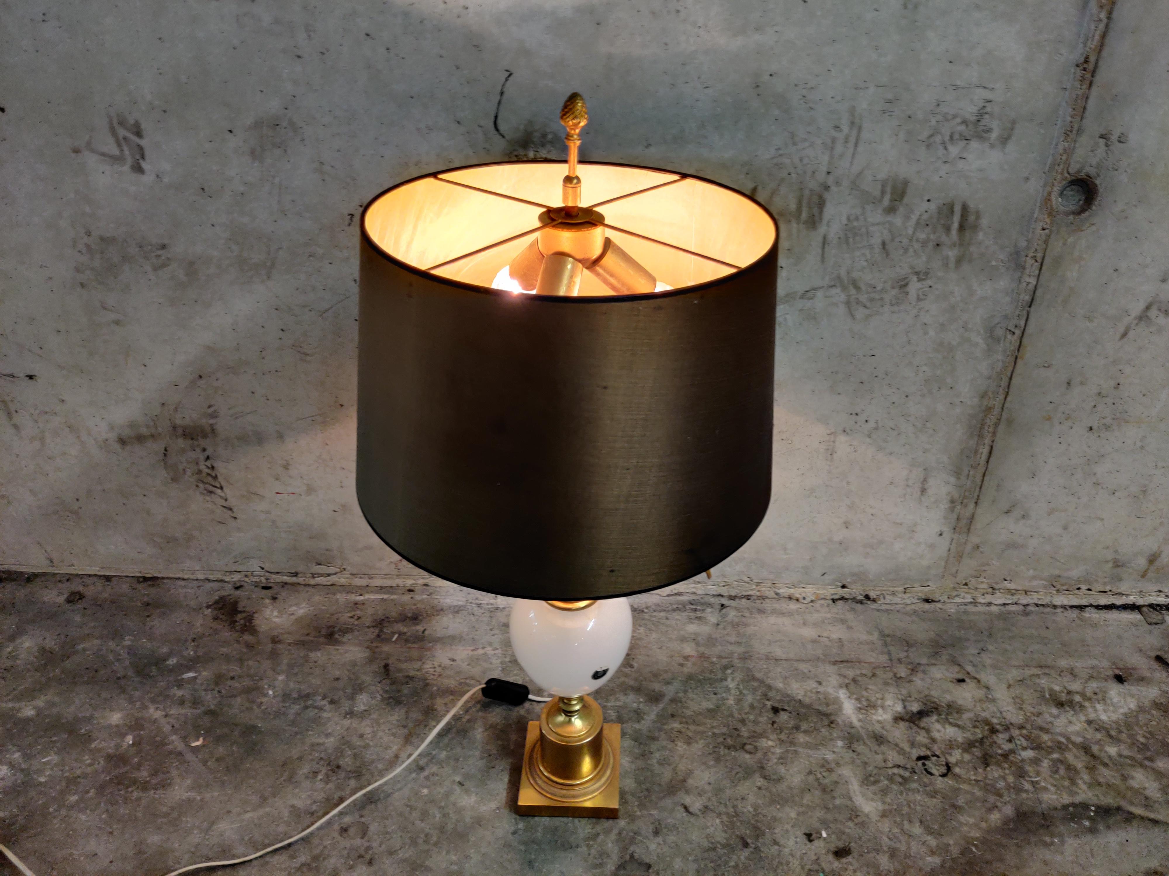 Brass and Opaline Pineapple Leaf Table Lamp, 1960s 1
