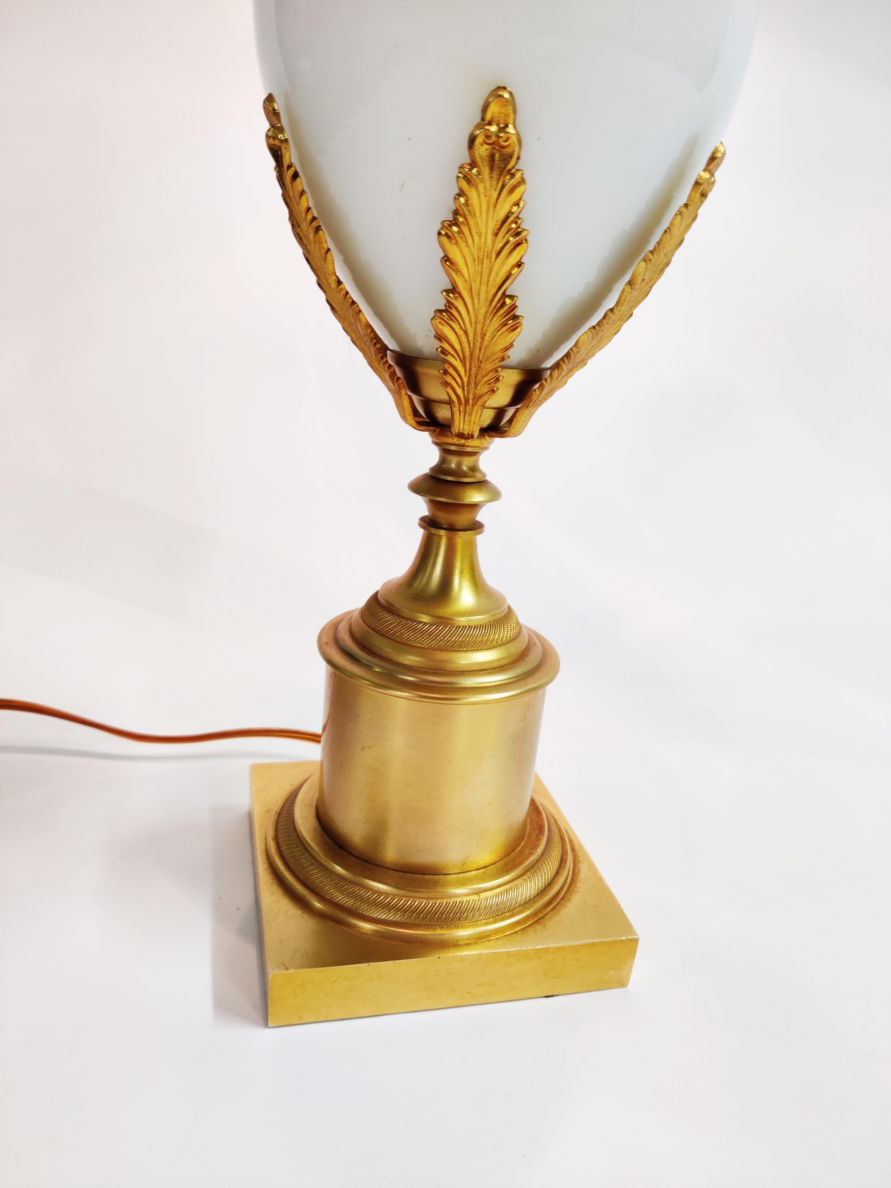 Late 20th Century Brass and Opaline Pineapple Leaf Table Lamp, 1970s