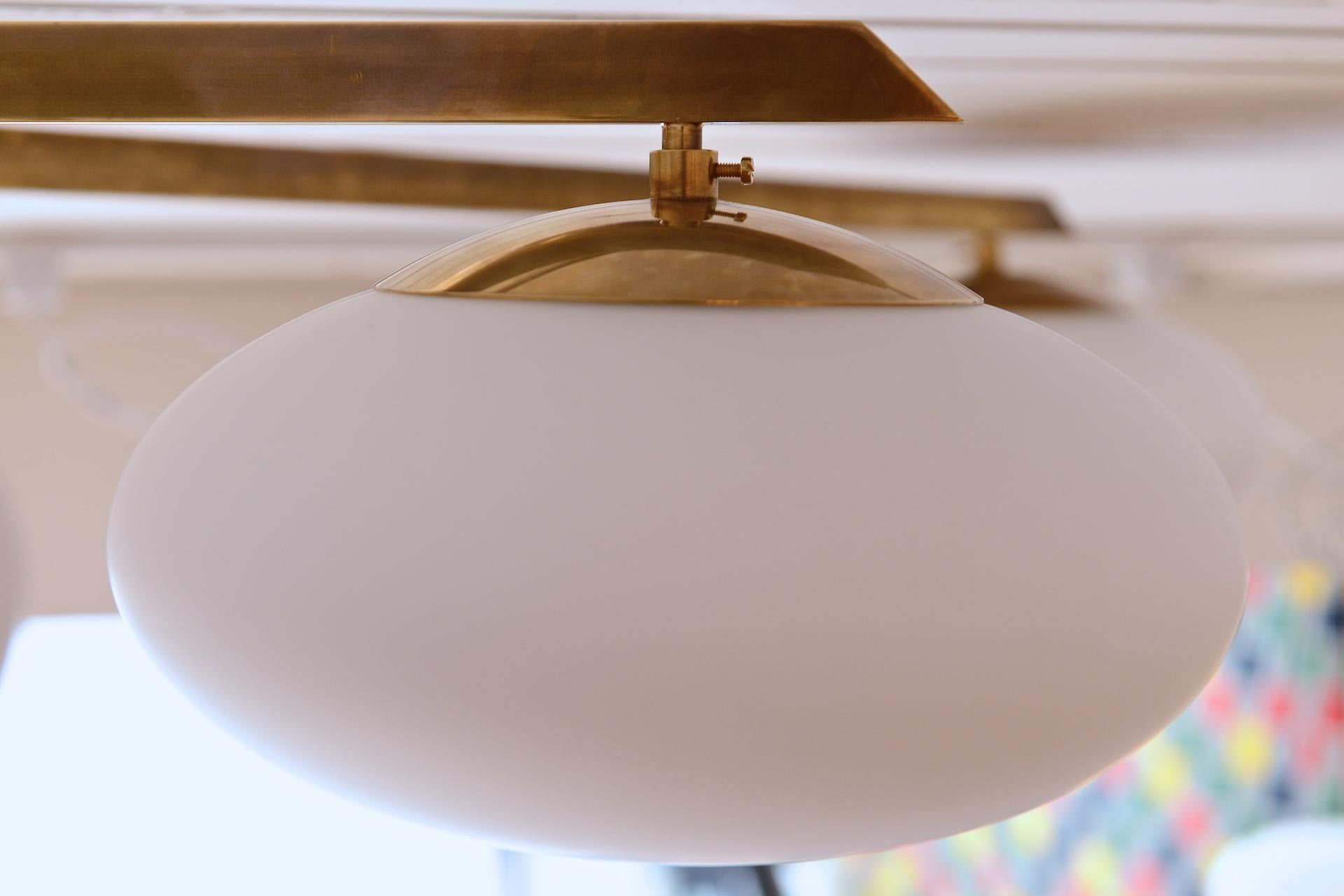 Brass and Opaline Shade Flush Mount Arredoluce Style In Excellent Condition In London, GB