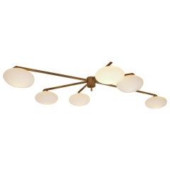 Brass and Opaline Shade Flush Mount Arredoluce Style